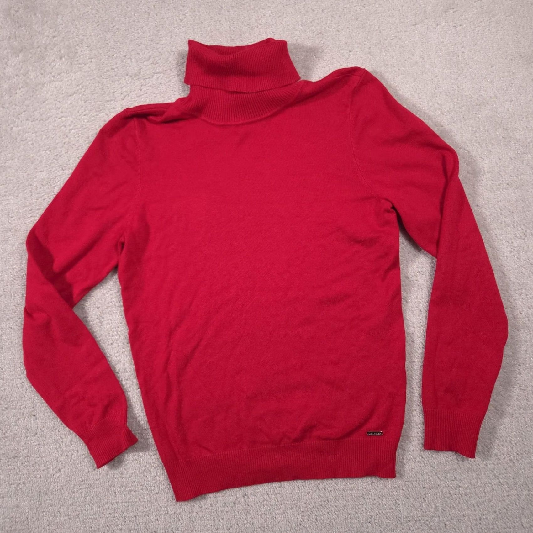 Calvin Klein Calvin Klein Sweater Womens M Red Turtleneck Knit Pullover Logo Rayon Nylon Size M / US 6-8 / IT 42-44 - 3 Thumbnail