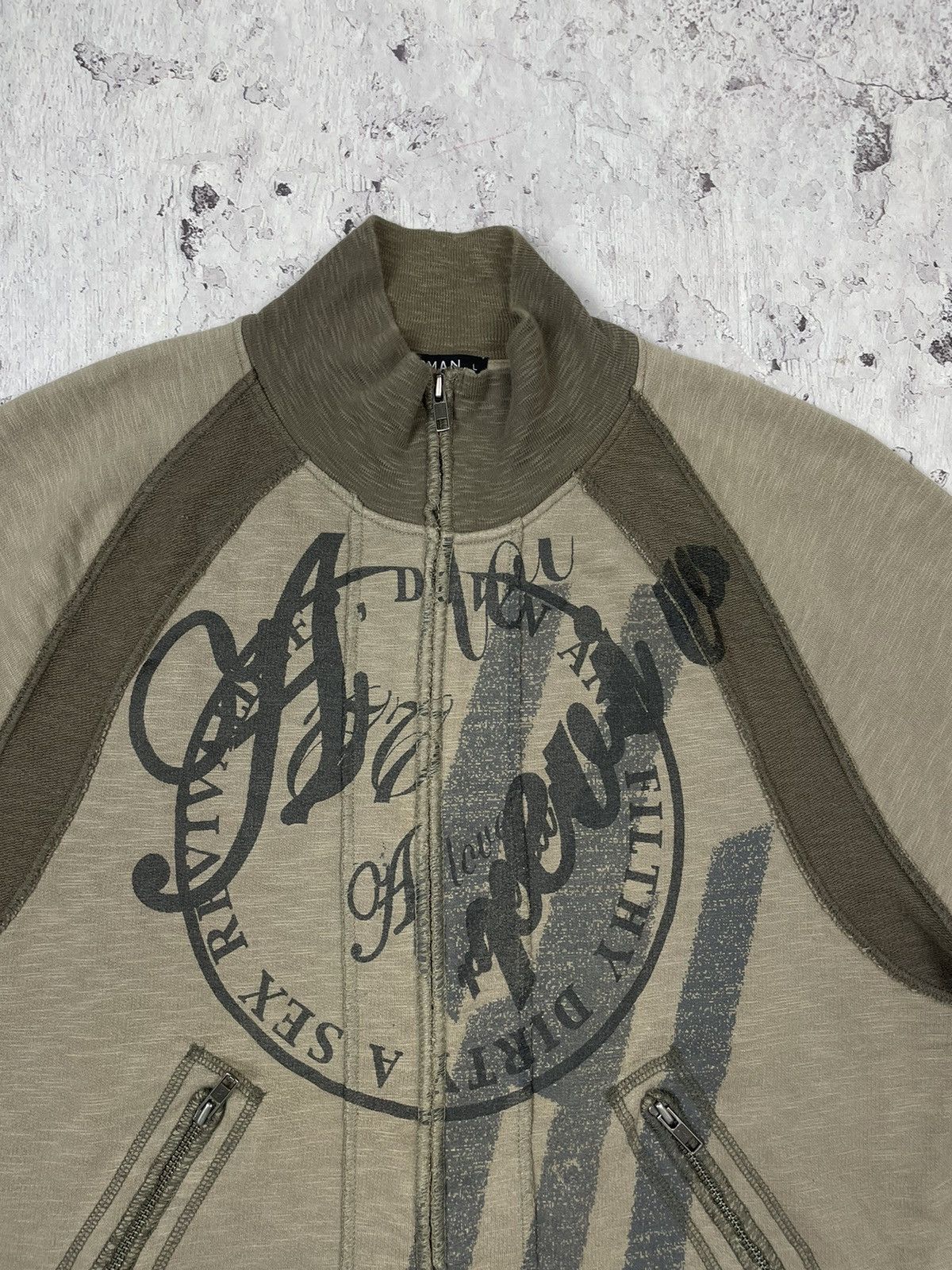 Japanese Brand × Vintage Vintage Y2K Men’s TopMan Dirty A Sex Brown Zip Hoodie Size US L / EU 52-54 / 3 - 4 Thumbnail
