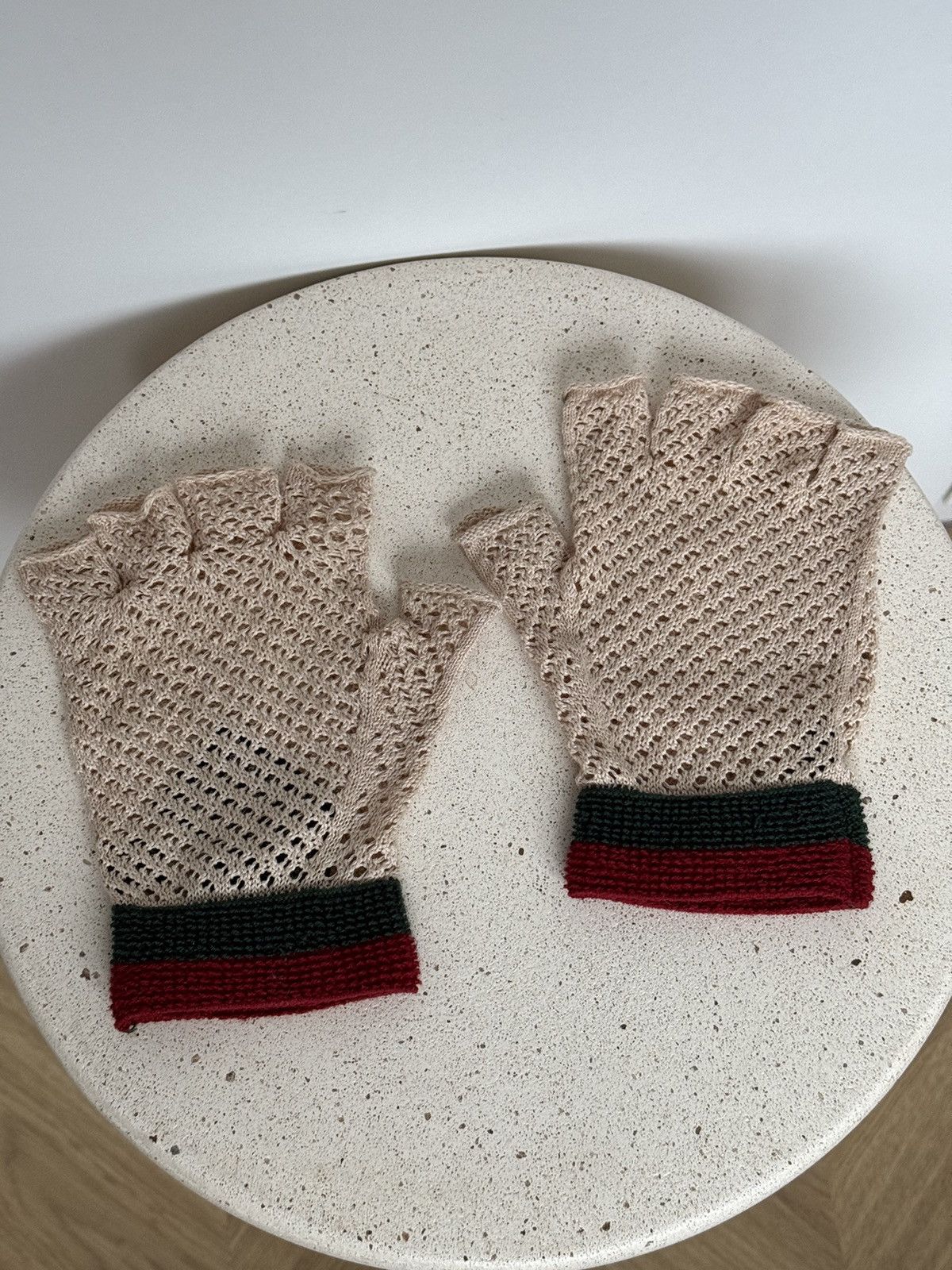Gucci Crochet Mittens Web Stripe Fingerless Gloves