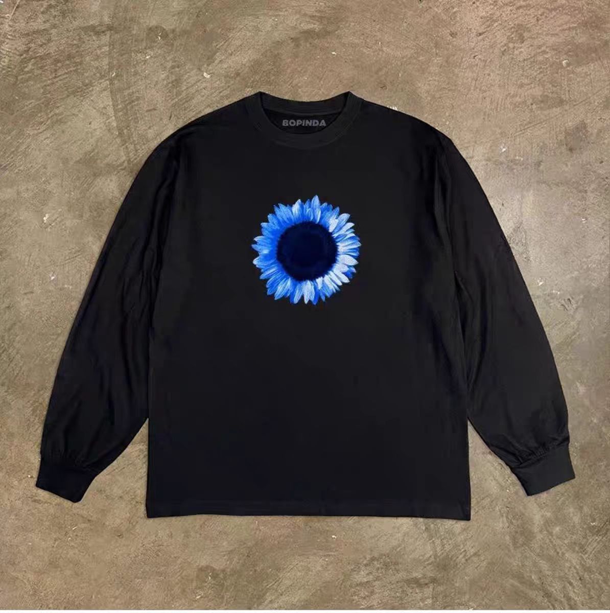 Vintage Black retro sunflower print long-sleeved t-shirt Size US M / EU 48-50 / 2 - 1 Thumbnail