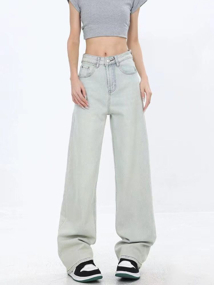 image of Vintage Washed Distressed Narrow Cut Wide Leg Jeans in Blue Grey, Women's (Size 27)