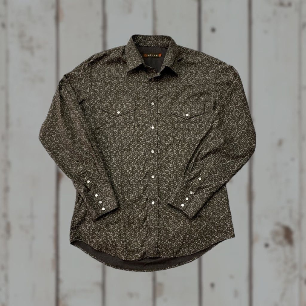 Roper Roper Mens Large Brown Pearl Snap Long Sleeve Button Up Western Shirt Size US L / EU 52-54 / 3 - 1 Thumbnail