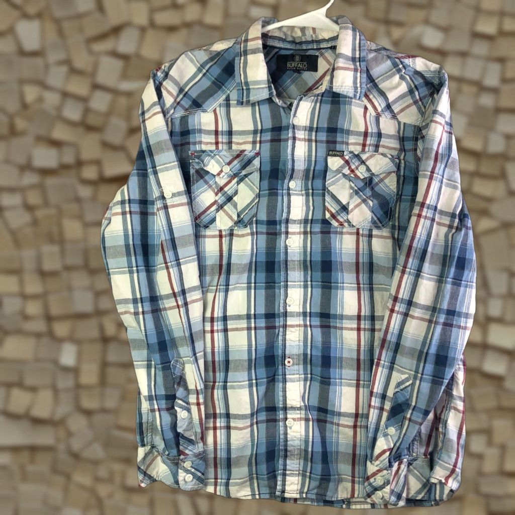 Buffalo David Bitton Buffalo David Bitton Shirt Mens Medium Blue Plaid Long Sleeve Button-Up Collared Spread Collar with Pockets - Cotton Size US M / EU 48-50 / 2 - 1 Thumbnail