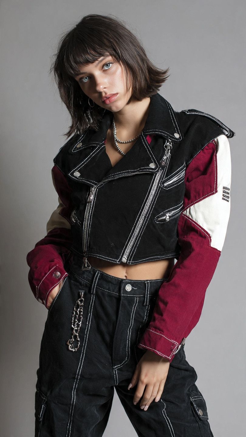 Other Vintage 90s leather suede Biker Jacket Contrast Sleeves Size M / US 6-8 / IT 42-44 - 10 Thumbnail