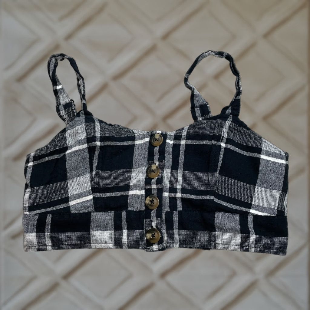American Eagle Outfitters American Eagle Tank Womens S Multicolor Plaid Button Up Cotton Linen Cropped Cami Top Size S / US 4 / IT 40 - 1 Thumbnail