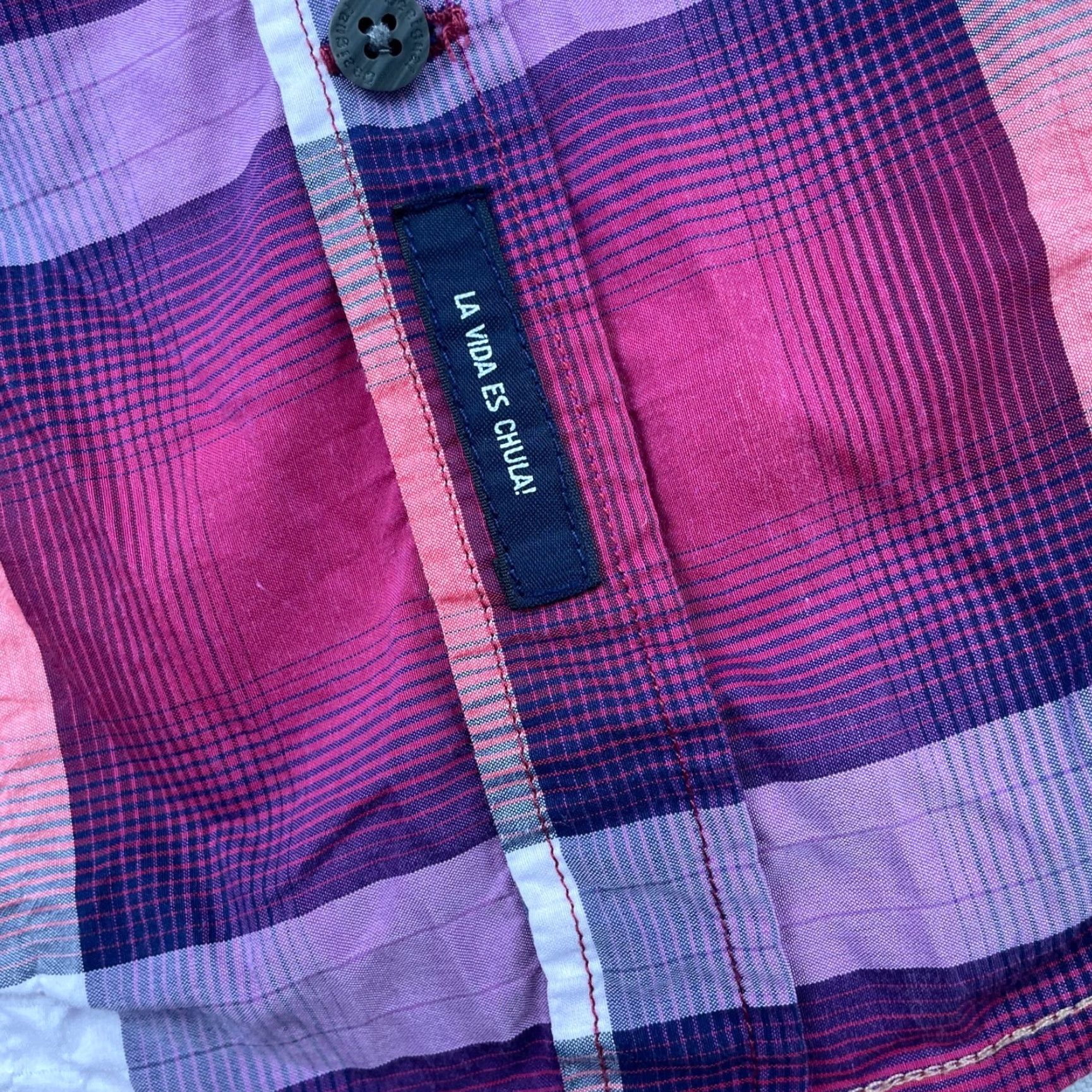 Desigual La Vida Es Chula! x Desigual Men's Button Shirt Pink/Purple Plaid Medium Shirt Mens Button-Up Cotton/Polyester Regular Long Sleeve Collared Size US M / EU 48-50 / 2 - 3 Thumbnail