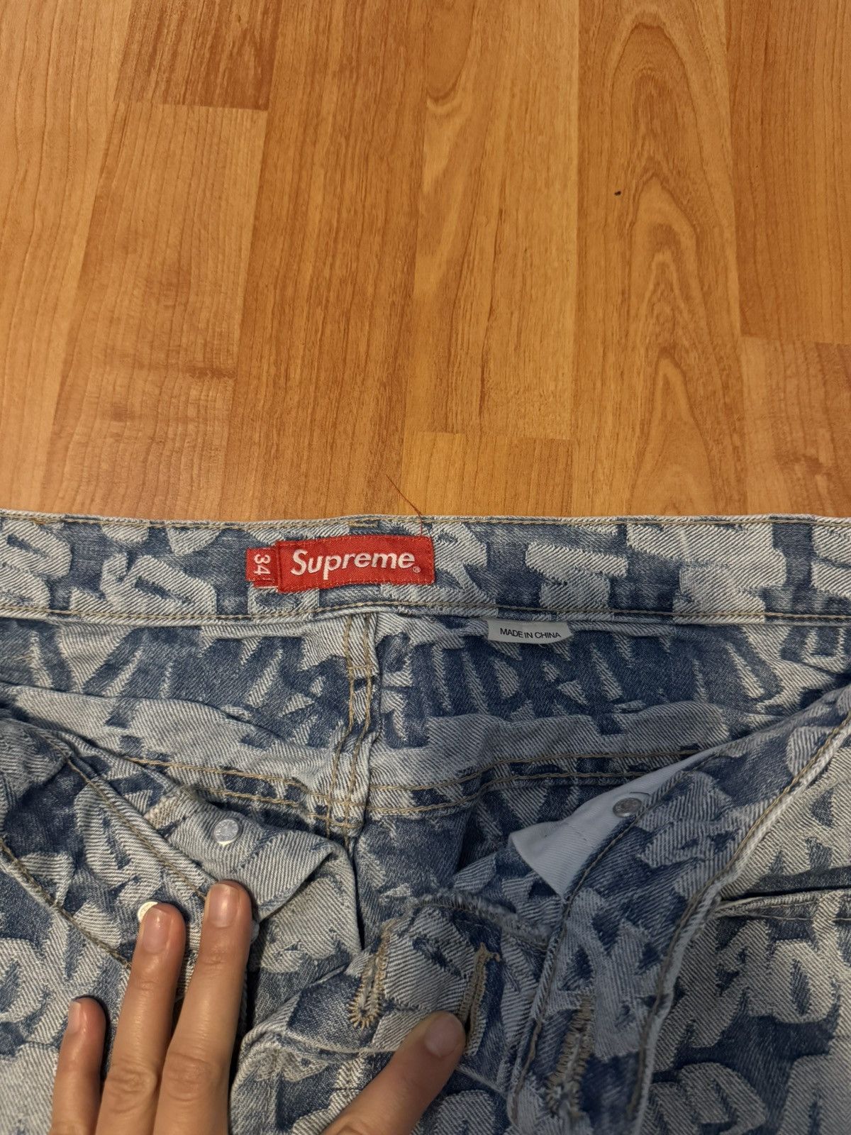 Supreme Supreme Fat Tip Jacquard Denim Jeans (Blue) Size US 34 / EU 50 - 4 Thumbnail