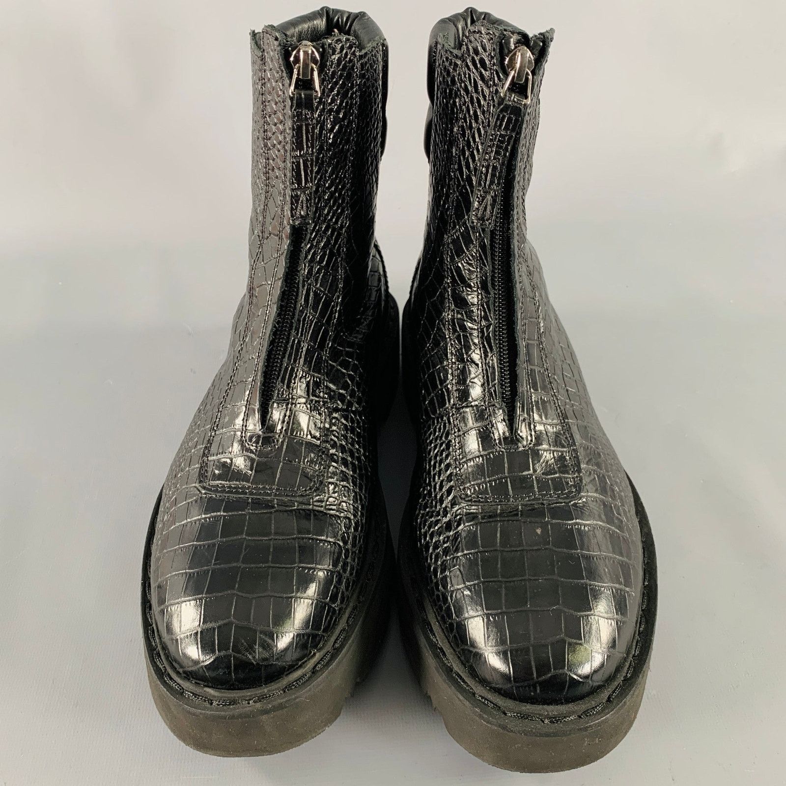Aquatalia AQUATALIA Size 11 Black Leather Croc Embossed Zip Up Boots Size US 11 / IT 41 - 4 Thumbnail