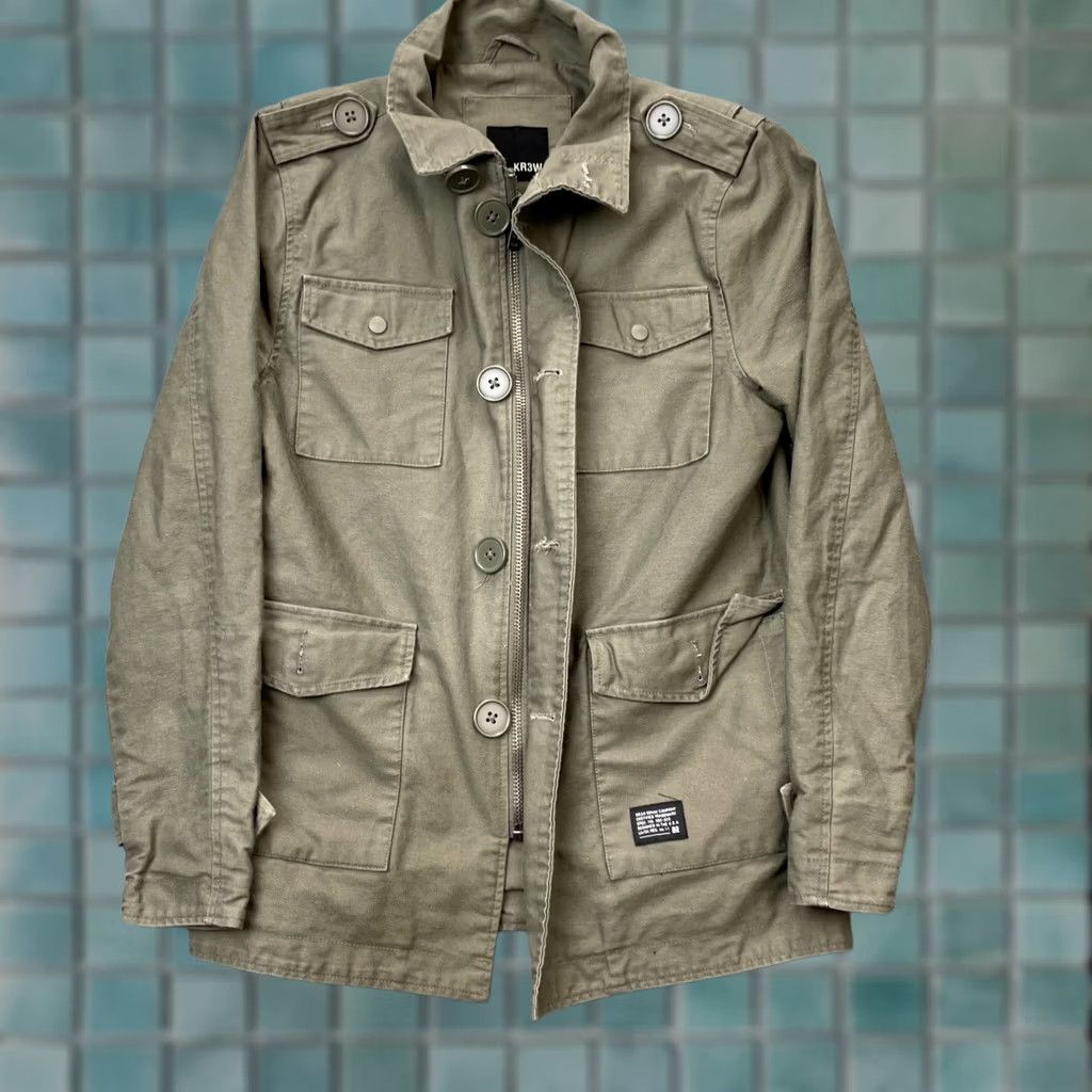 Vintage KR3W Jacket Mens XS Green Denim Military Coat Full Zip Short Coat Cotton Army Jacket Mens XS Green Denim Military Coat Full Zip Size US XS / EU 42 / 0 - 1 Thumbnail