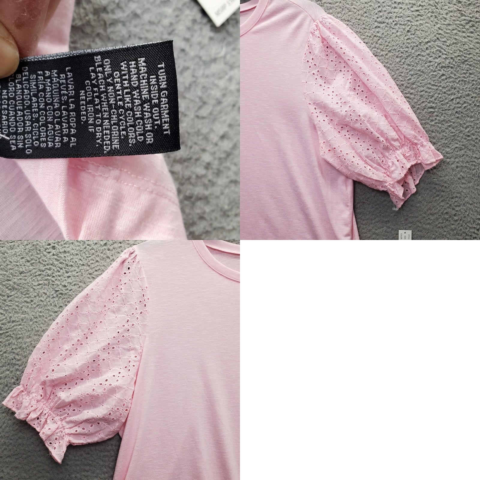 Vintage Zac & Rachel Blouse Womens 1X Pink Eyelet Balloon Sleeve Round Neck Pullover Shirt Size XL / US 12-14 / IT 48-50 - 8 Thumbnail