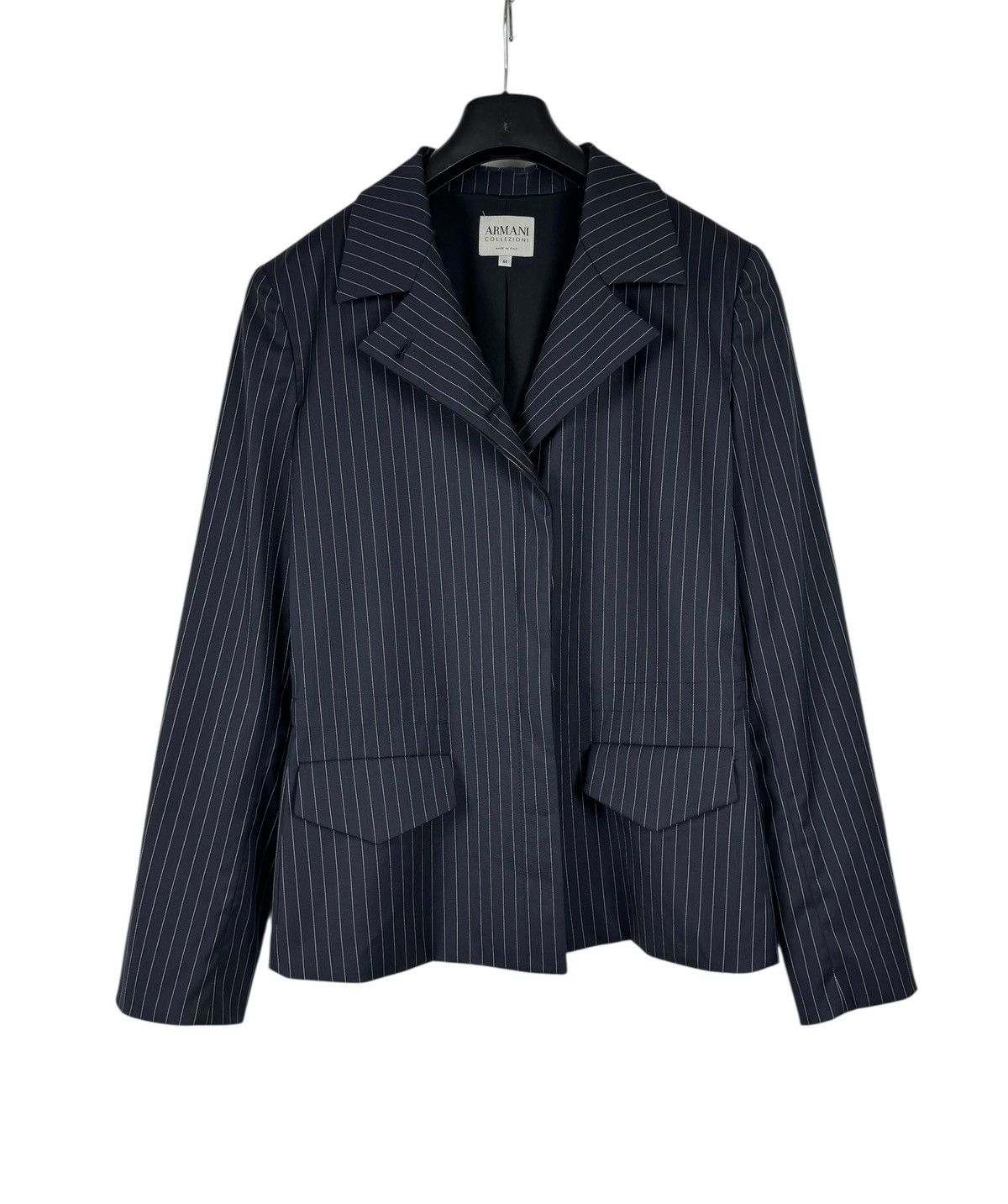 Armani Collezioni Armani Collezioni Wool-Nylon Blue Striped Jacket Collared 44 Size M / US 6-8 / IT 42-44 - 10 Thumbnail