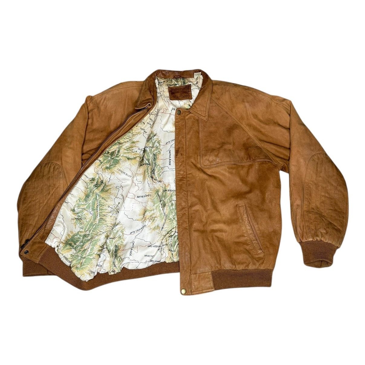 Vintage Marlboro Adventure Team Brown Bomber Leather Jacket