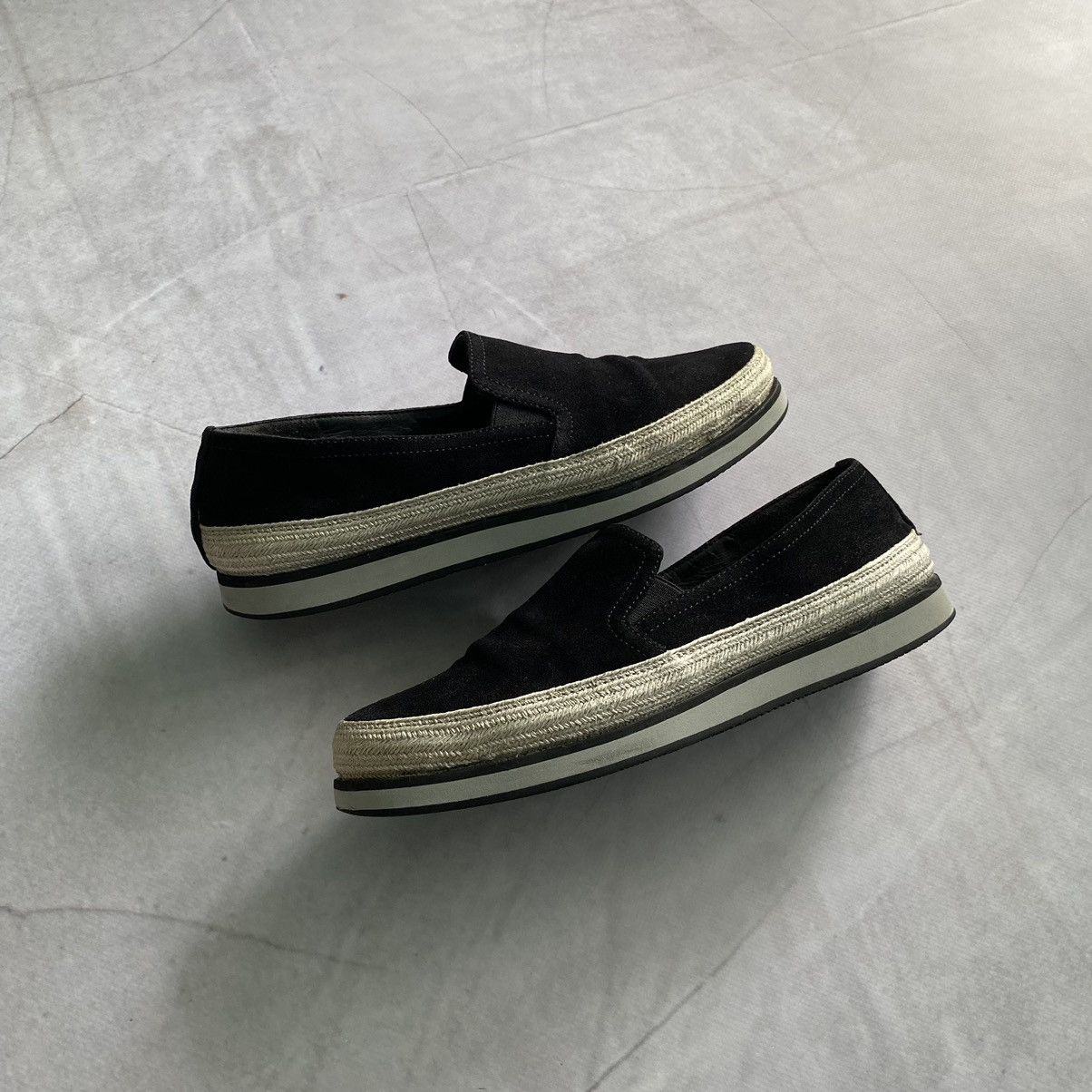 Designer × Prada Prada Slip-On Boat Sneakers Suede Black Luxury Shoes Size US 5.5 / EU 38 - 2 Thumbnail