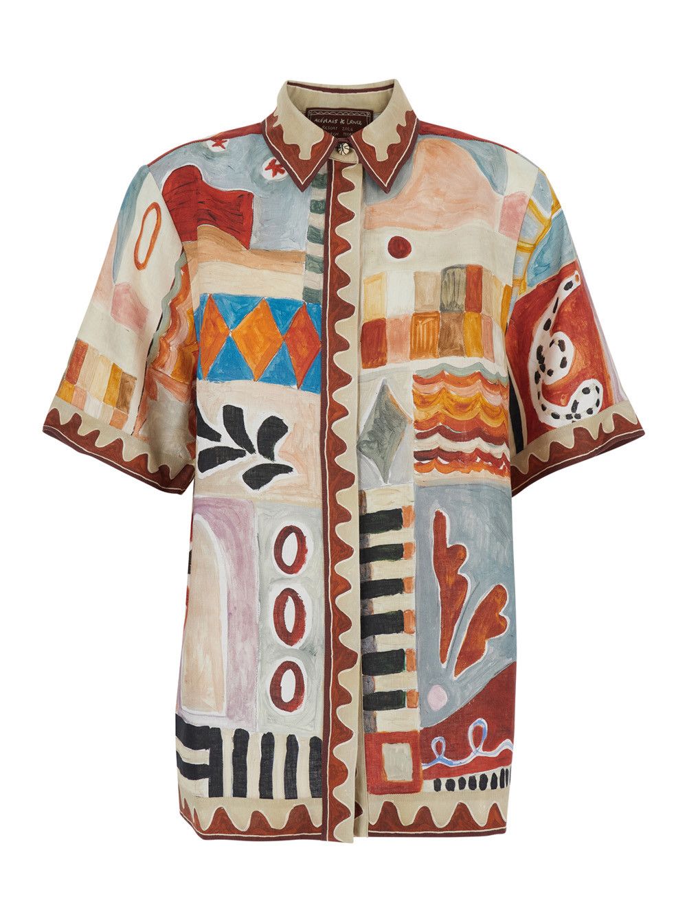 ALEMAIS 'Michelle' Multicolor Shirt with Classic Collar and All-Over Geometric Motif in Linen for Women Size S / US 4 / IT 40 - 1 Thumbnail