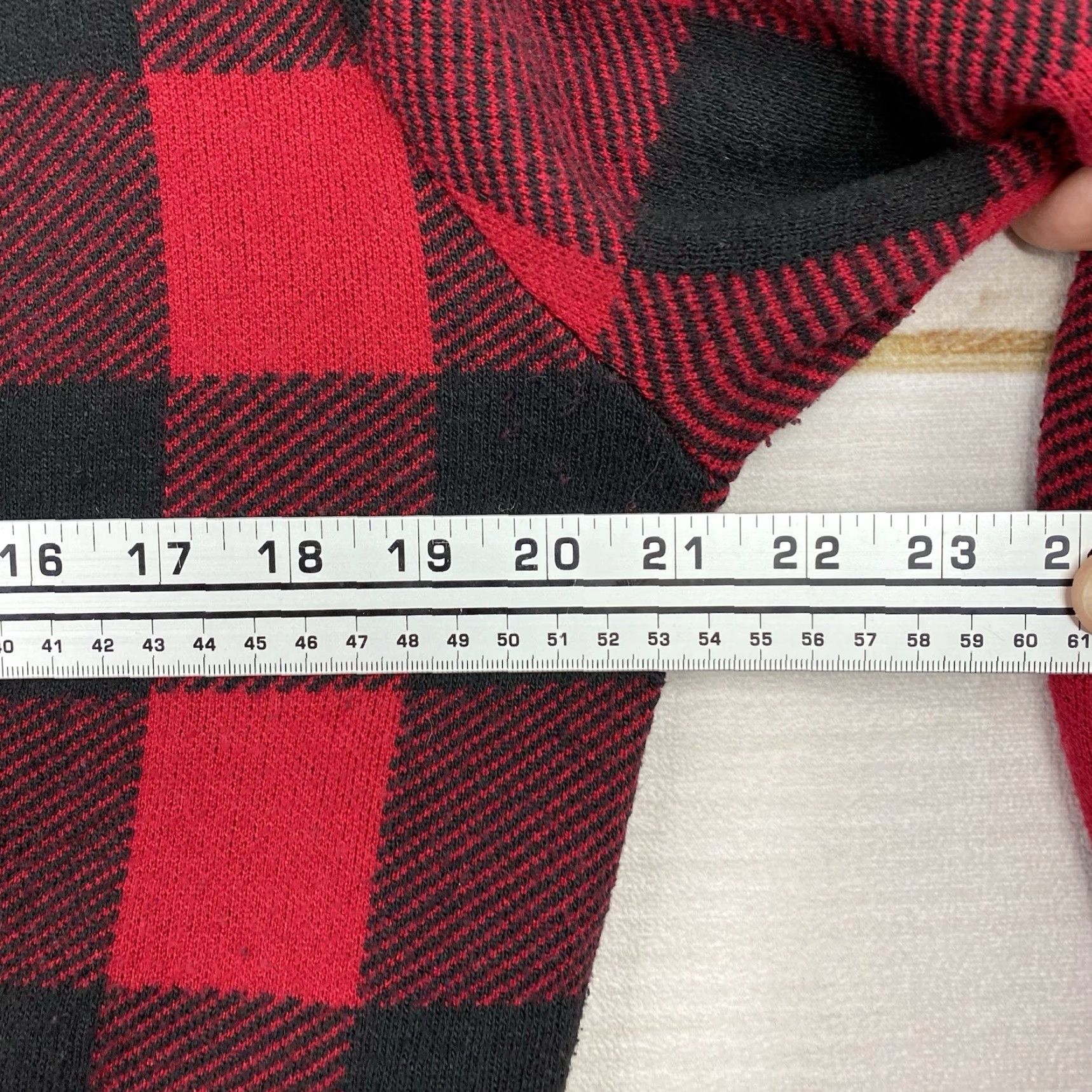 Vintage Chic Soul Cardigan Sweater Womens 1X Red Buffalo Plaid Open Front Draped Duster Size XL / US 12-14 / IT 48-50 - 5 Thumbnail