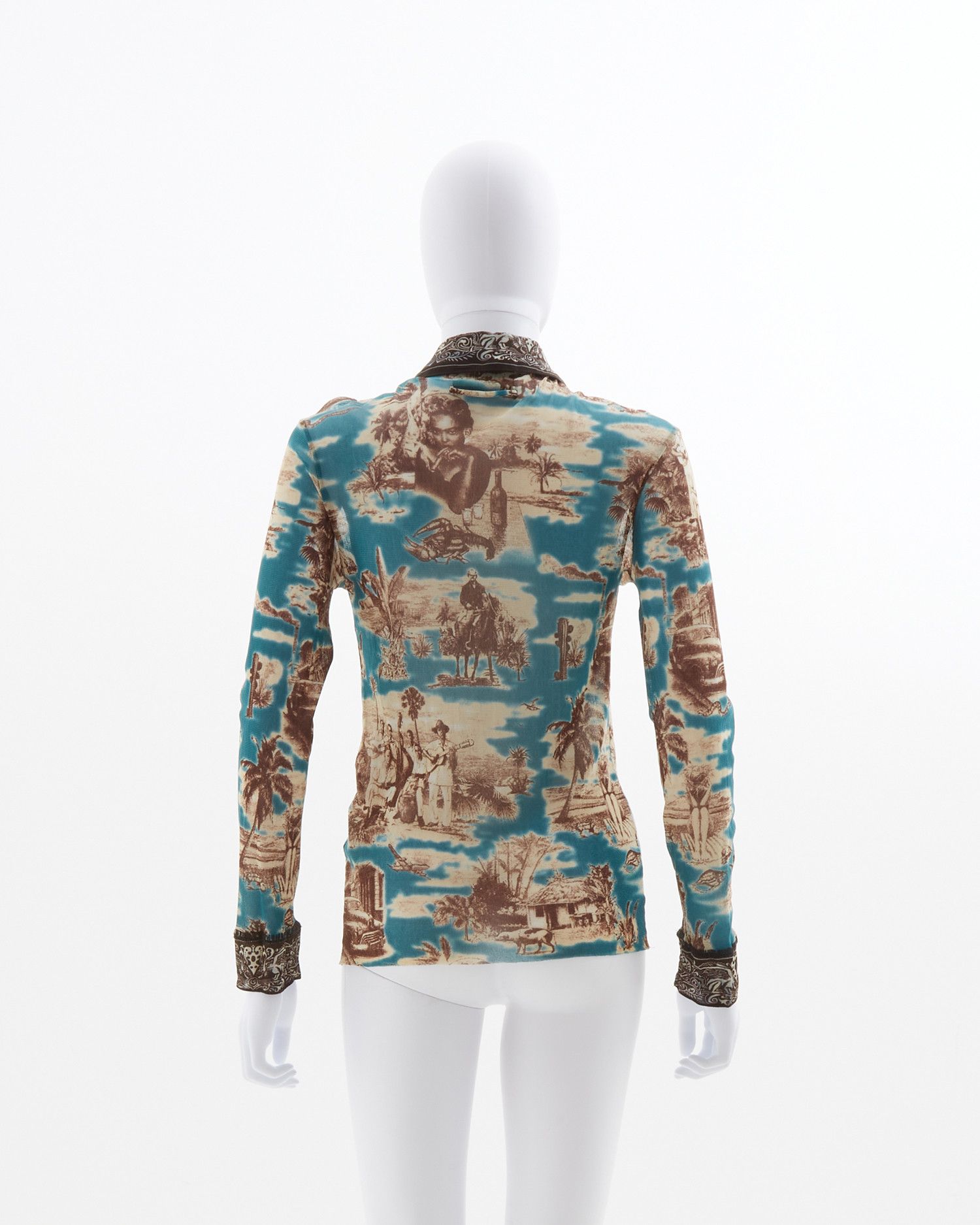 Jean Paul Gaultier S/S 1998 Cuba print mesh long-sleeve shirt Size US S / EU 44-46 / 1 - 3 Thumbnail