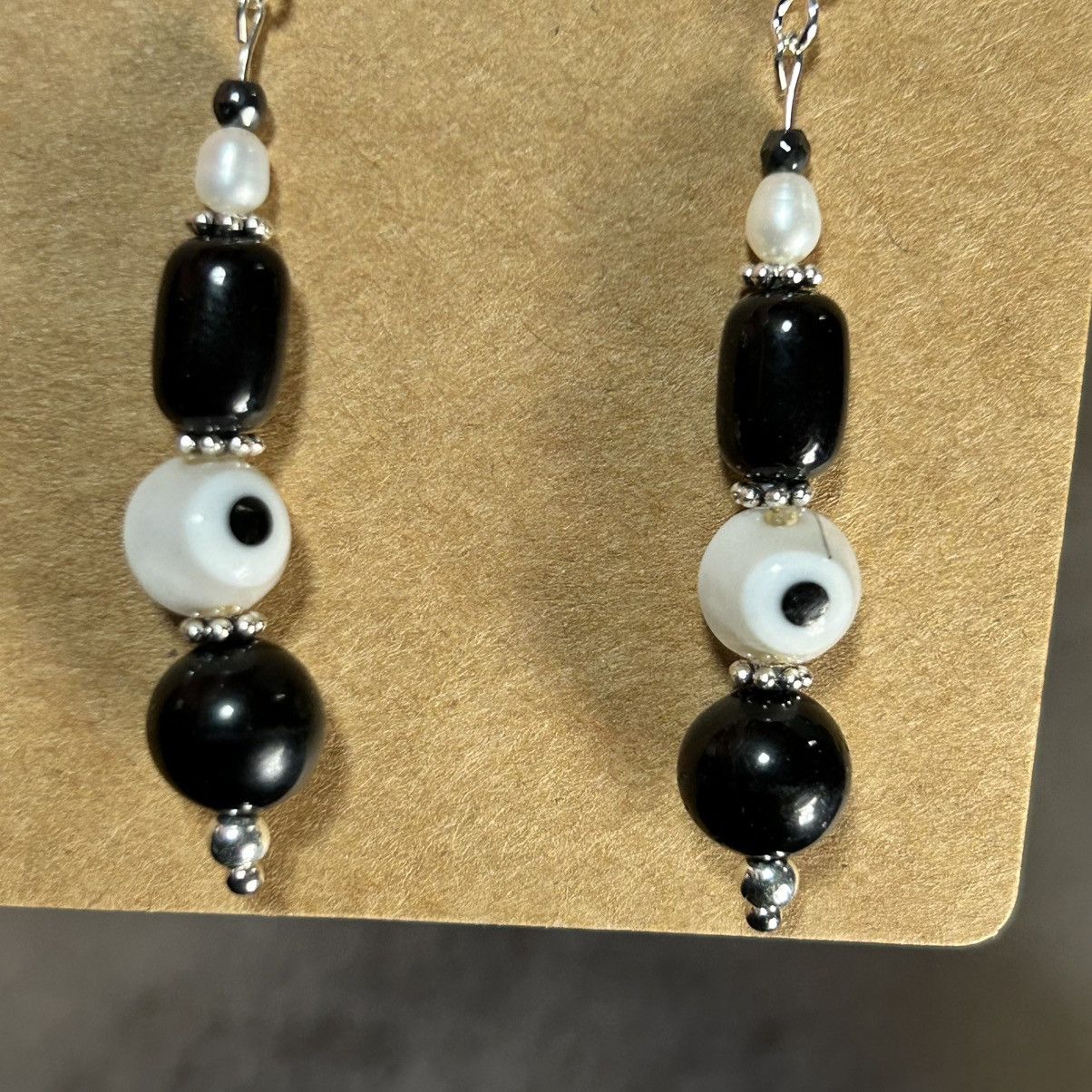 Handmade Handcrafted elegant vintage bead cat eye glass earrings Size ONE SIZE - 3 Thumbnail