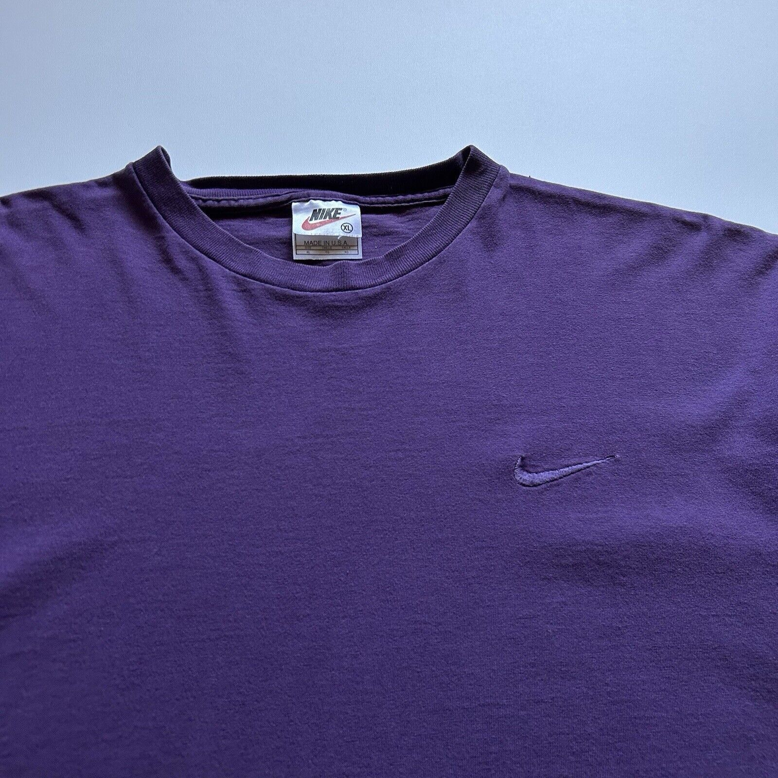 Nike × Vintage Vintage 90s Nike Swoosh T Shirt XL Faded Purple Made In USA Size US XL / EU 56 / 4 - 2 Thumbnail