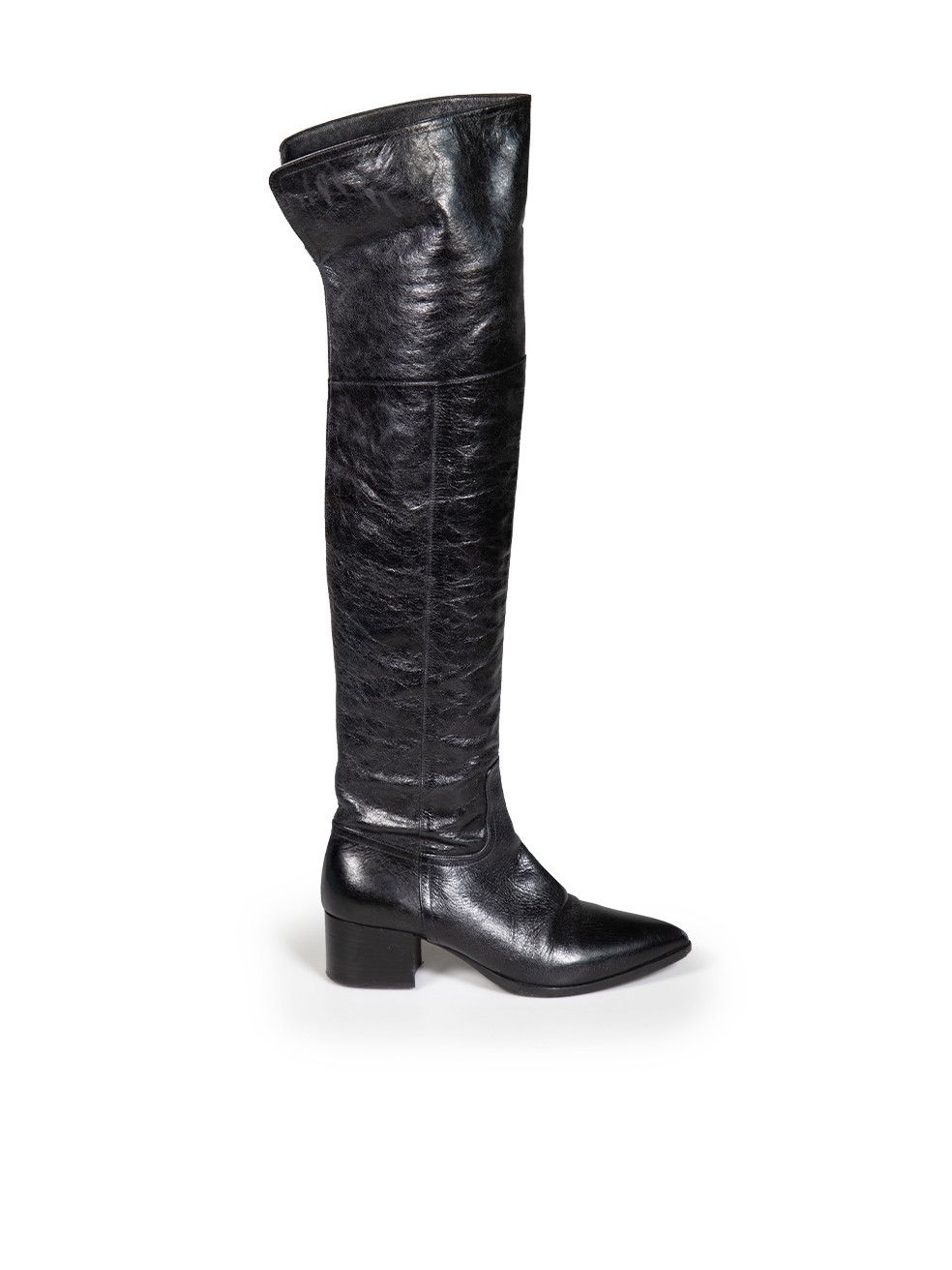 Miu Miu Black Leather Pointed-Toe Knee High Boots Size US 5.5 / IT 35.5 - 1 Thumbnail