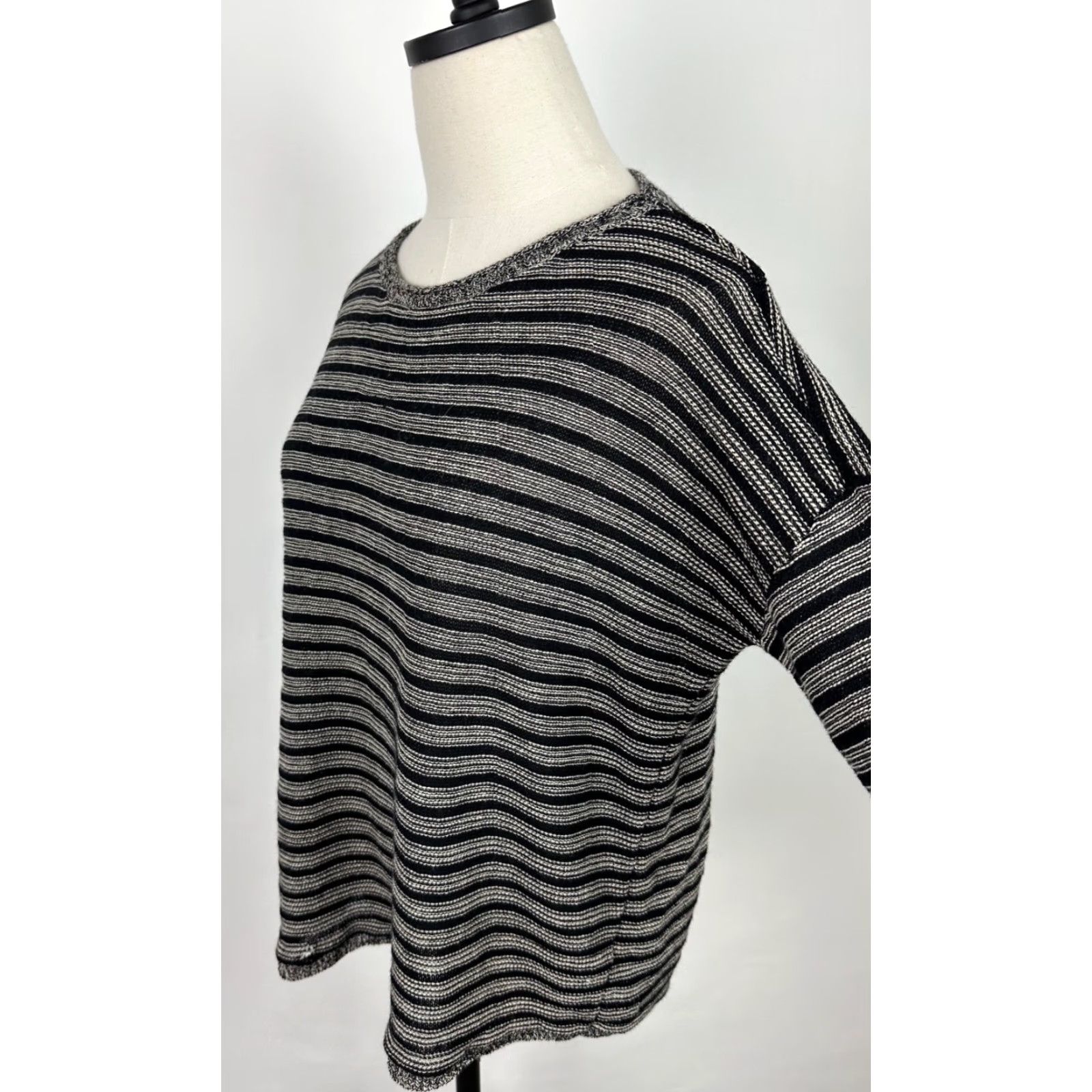 Eileen Fisher VINTAGE Eileen Fisher Sweater Womens XS Wool Linen Blend Knit Black Ivory Stripe Boxy Size XS / US 0-2 / IT 36-38 - 6 Thumbnail