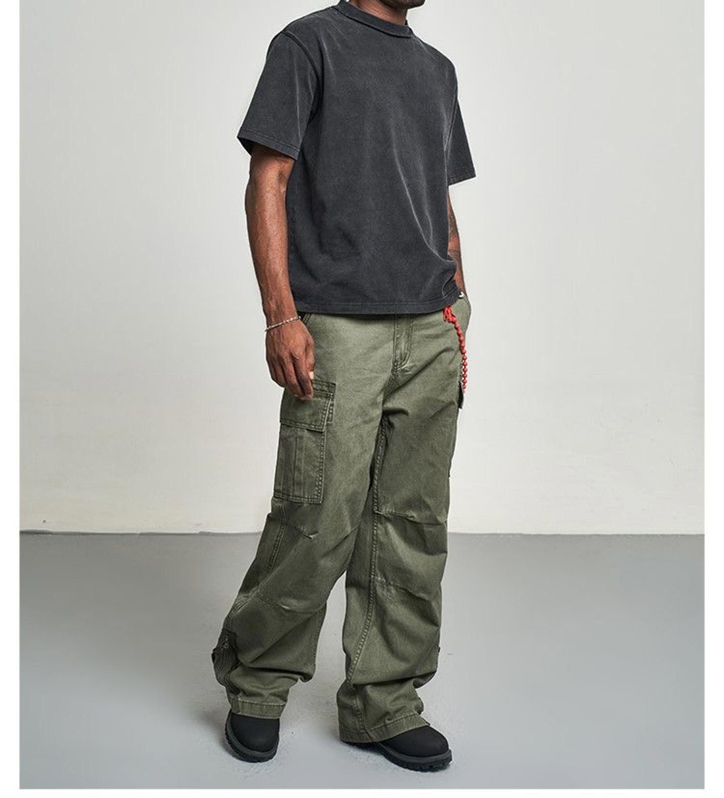 Japanese Brand Oliver Green Loose Straight Wide Leg Cargo Jeans Size US 30 / EU 46 - 2 Thumbnail