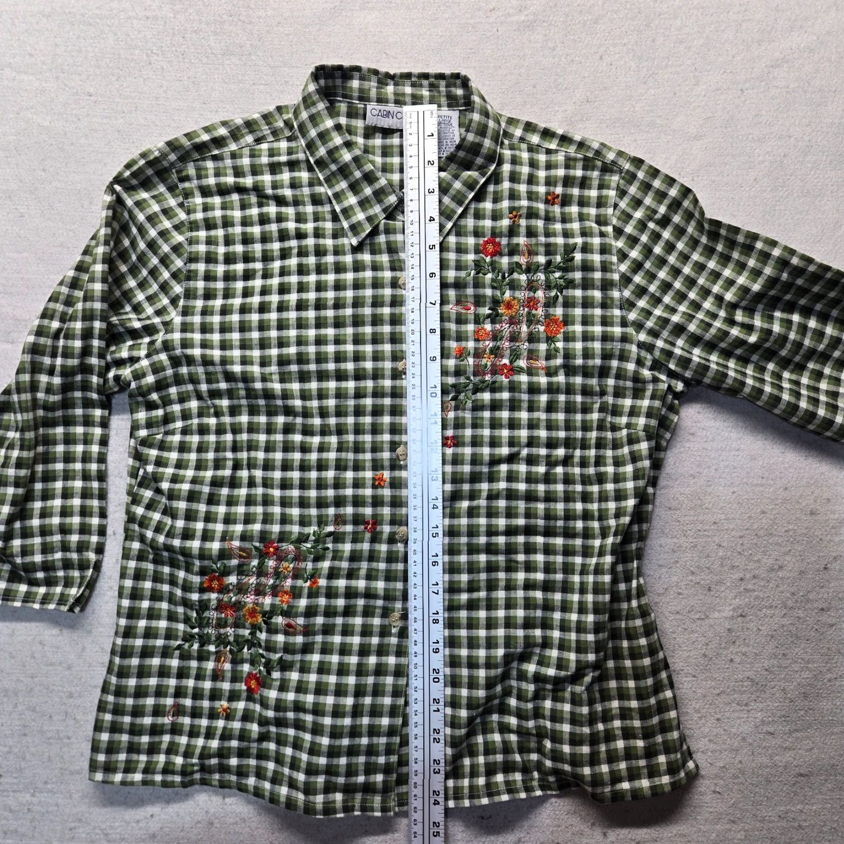 Olive Cabin Creek Shirt Blouse Button Up Green Olive Checkered Embroidery Adult PL Size L / US 10 / IT 46 - 7 Thumbnail