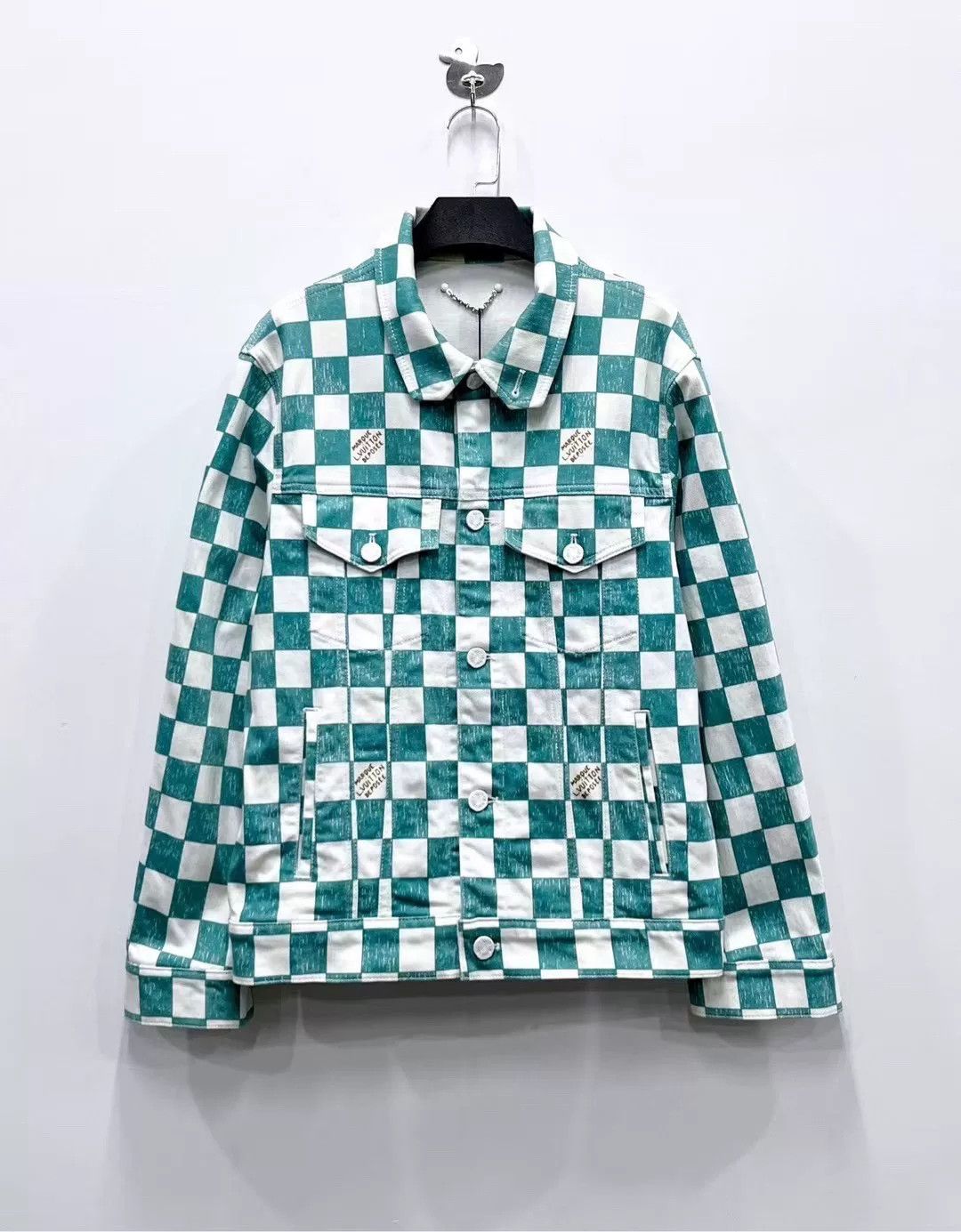 Louis Vuitton Louis Vuitton 2022 White Green Check Logo Denim Jacket Size US M / EU 48-50 / 2 - 1 Thumbnail