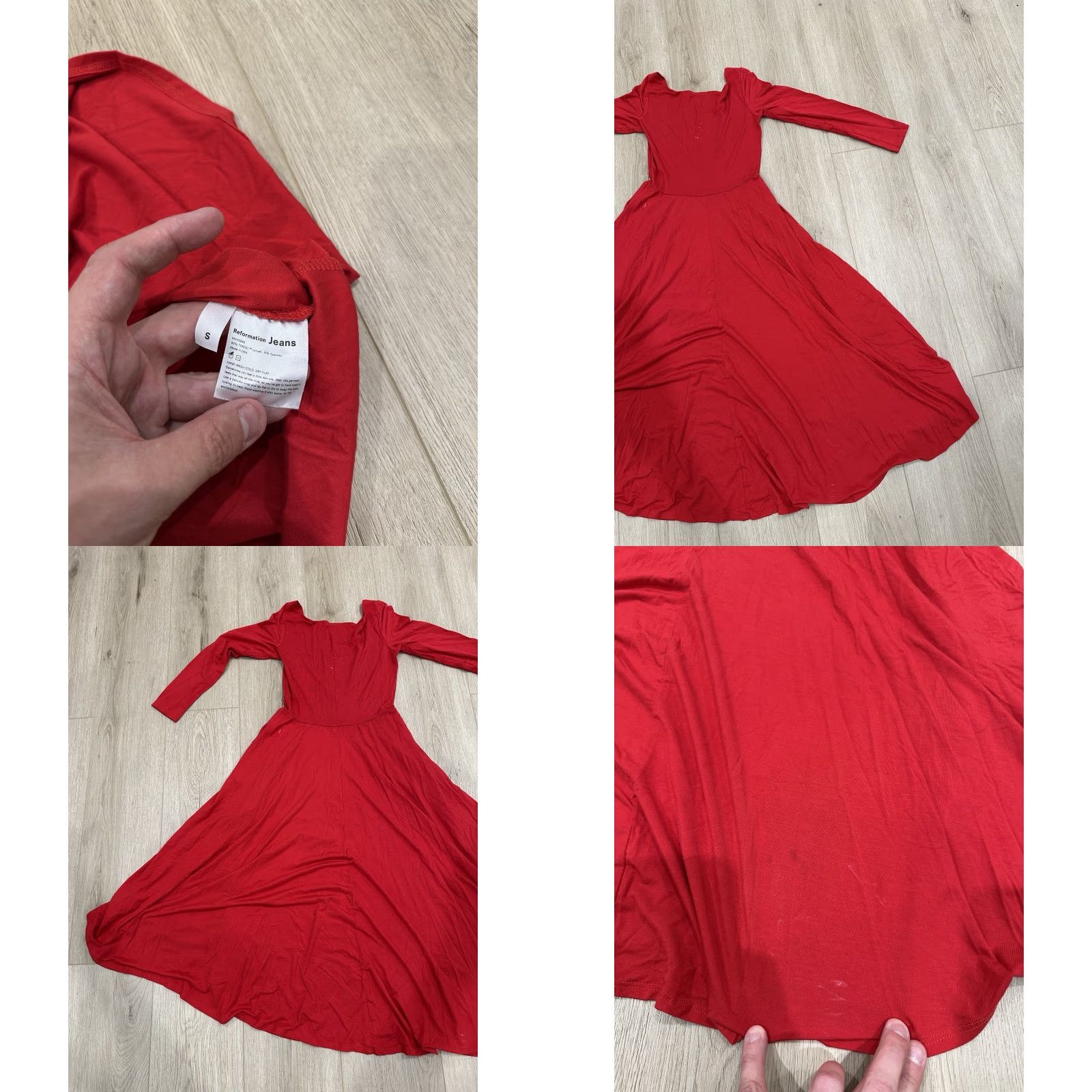 Reformation Reformation Dress Womens Small Red Tencel Scoop Neck A-Line Midi Short Sleeve - Flaws Size 28" / US 6 / IT 42 - 8 Thumbnail