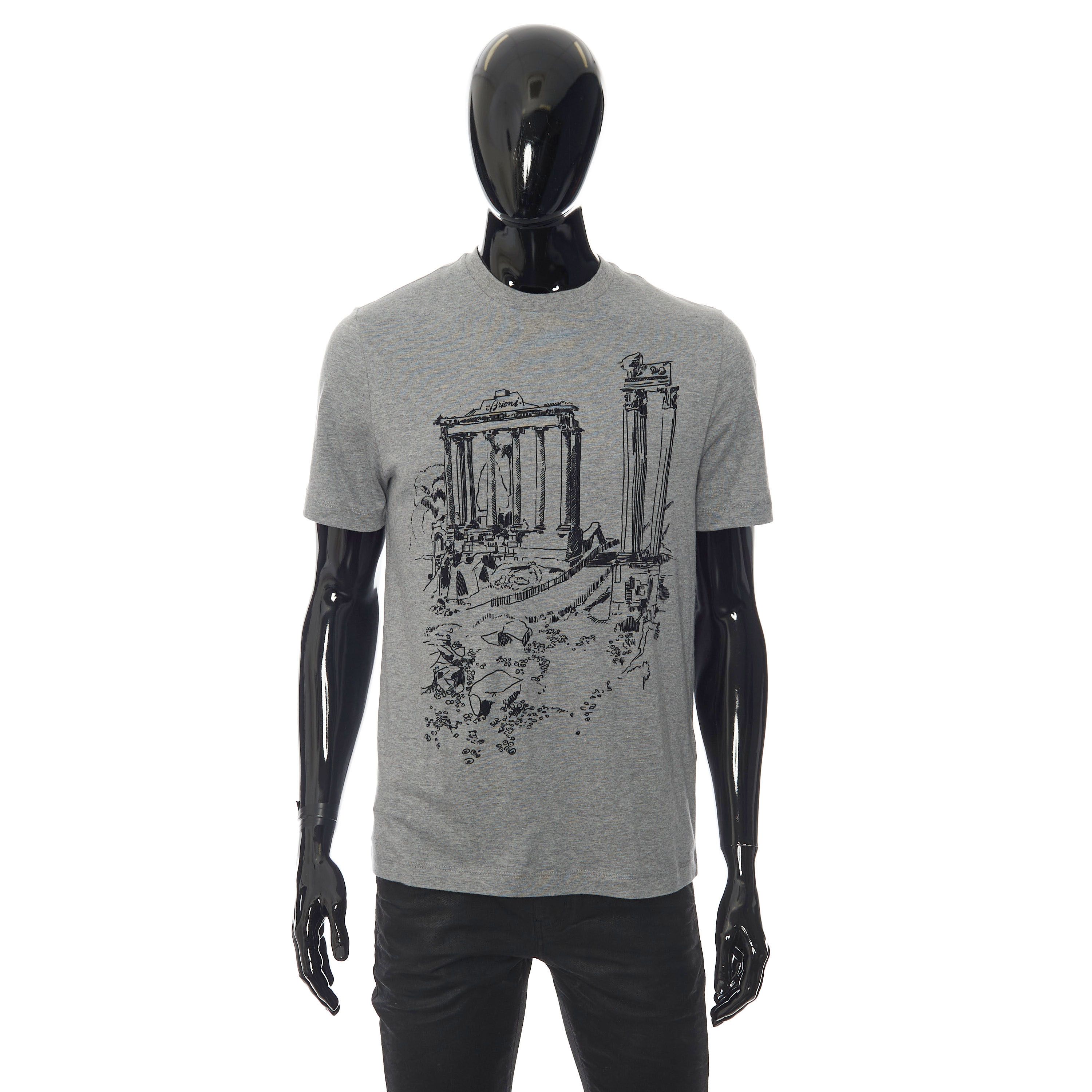 Brioni Crewneck Tshirt In Grey Printed Cotton Jersey 3XL Size US XXL / EU 58 / 5 - 1 Thumbnail