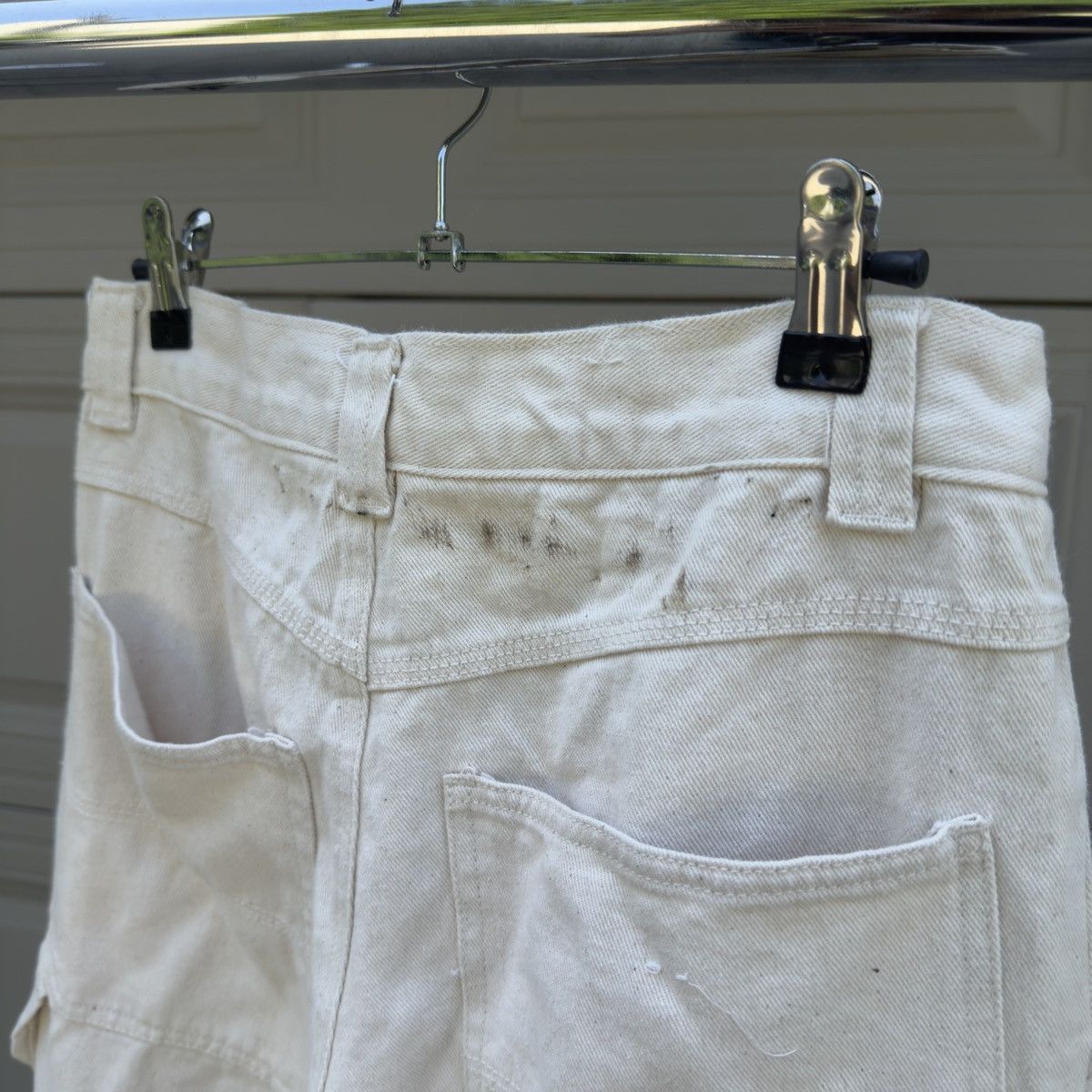 Vintage Thrashed Faded Cream Baggy Skater Wide Leg Carpenter Pants Size US 29 - 7 Thumbnail
