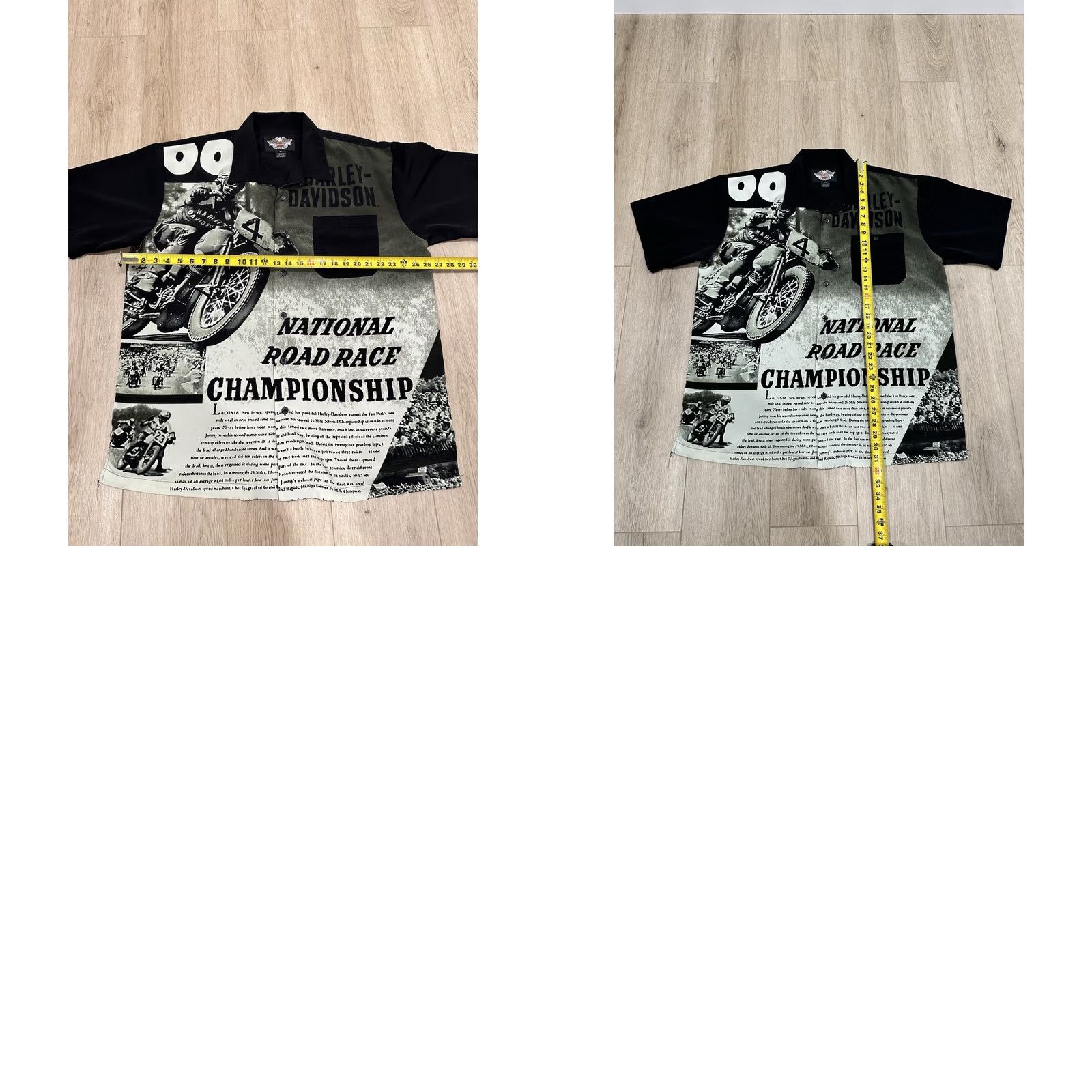 Harley Davidson VINTAGE Harley-Davidson National Road Race Champion Button-Down Shirt XL Black & White Motorcycle Pattern Men Short Sleeve Button-Up Size US XL / EU 56 / 4 - 8 Thumbnail