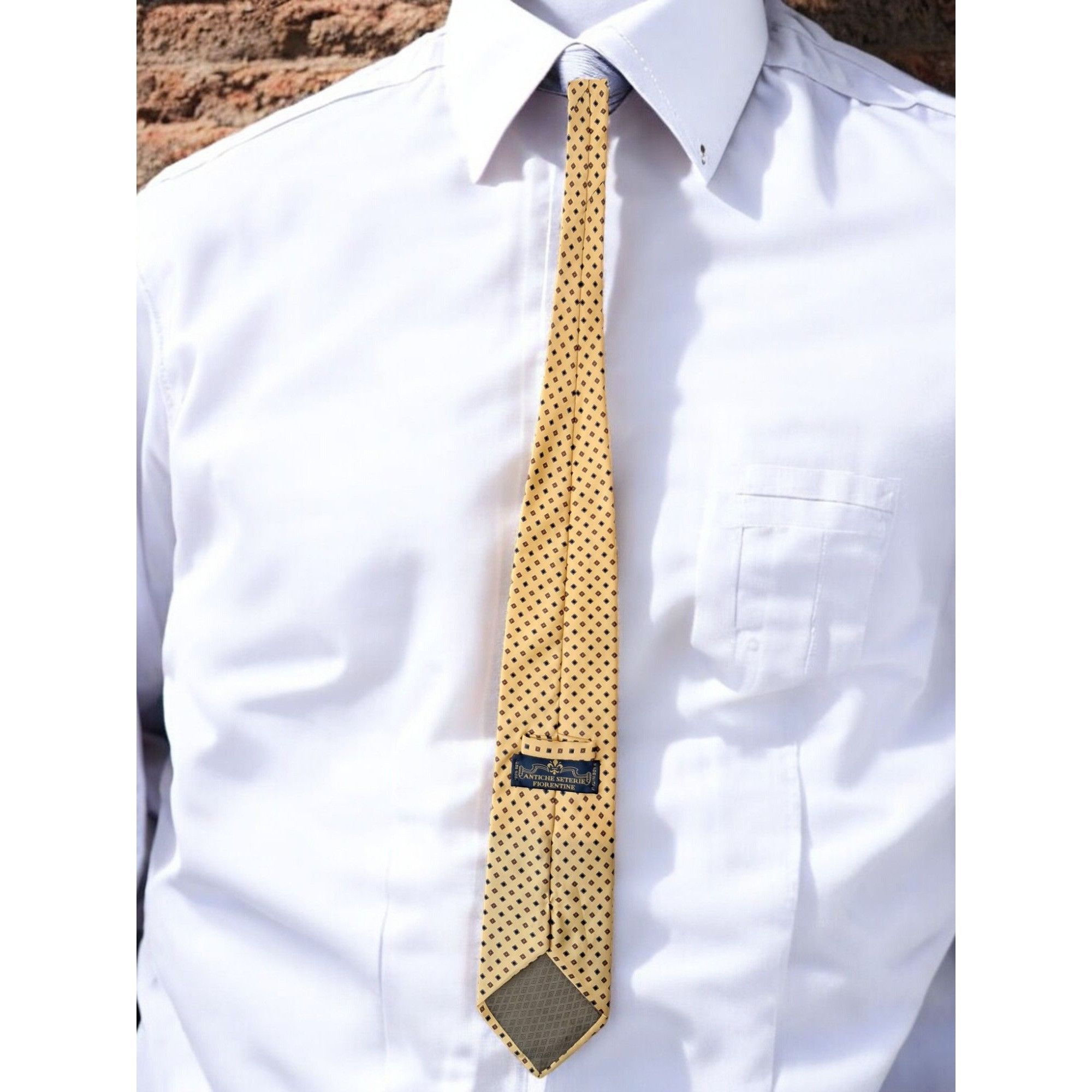 Vintage Antiche Seterie Fiorentine Luxury 100% Silk Tie - Yellow wit Size ONE SIZE - 2 Thumbnail