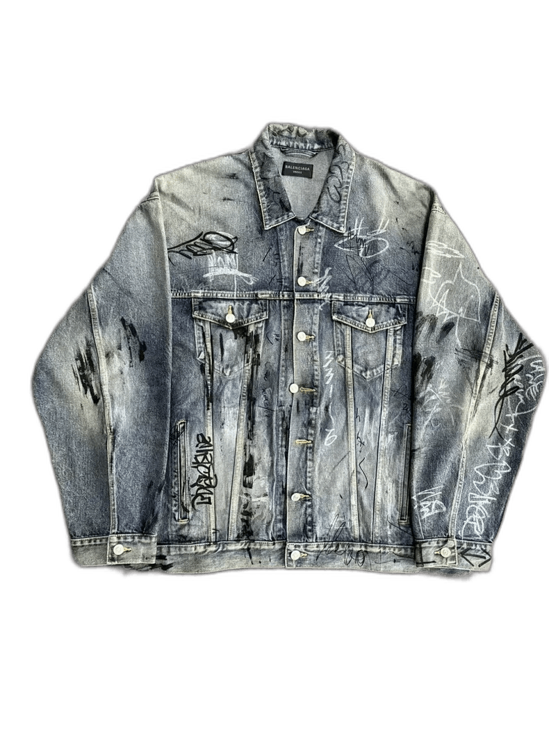 Balenciaga balenciaga blue graffiti denim jacket Size US M / EU 48-50 / 2 - 1 Thumbnail