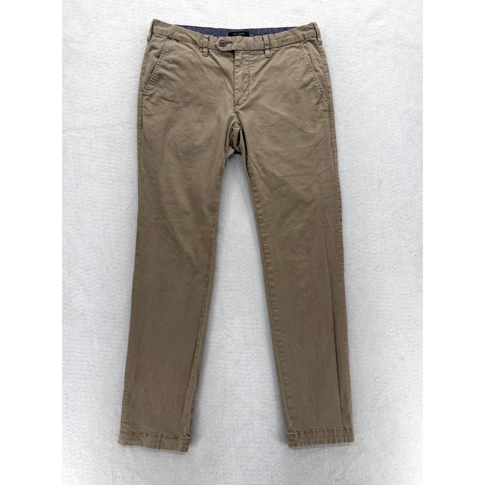 Ted Baker Ted Baker Pants Mens 31R Brown Khaki Stretch Chino Slim Fit Flat Front Casual Shirt Size US 31 - 2 Thumbnail