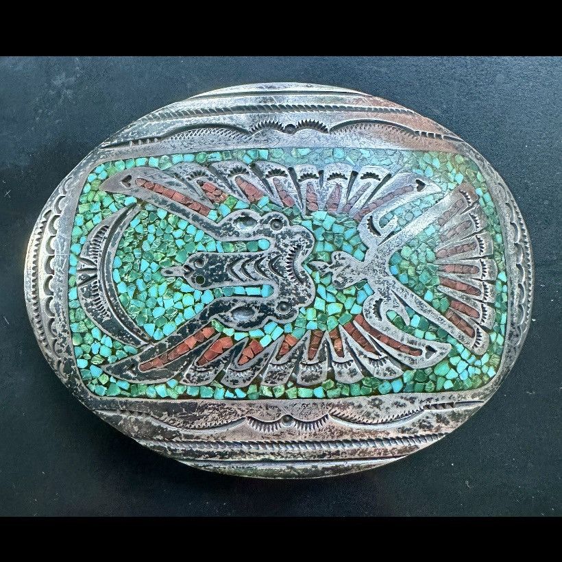 VINTAGE 70s GIBSON GENE NAVAJO STERLING SILVER BELT BUCKLE