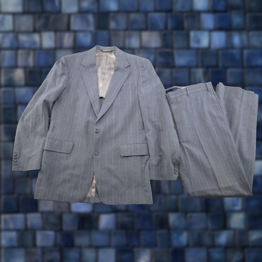 Brooks VINTAGE Christian Brooks Men's Gray Striped 2 Piece Suit Set Size 44 READ Size 44R - 1 Thumbnail