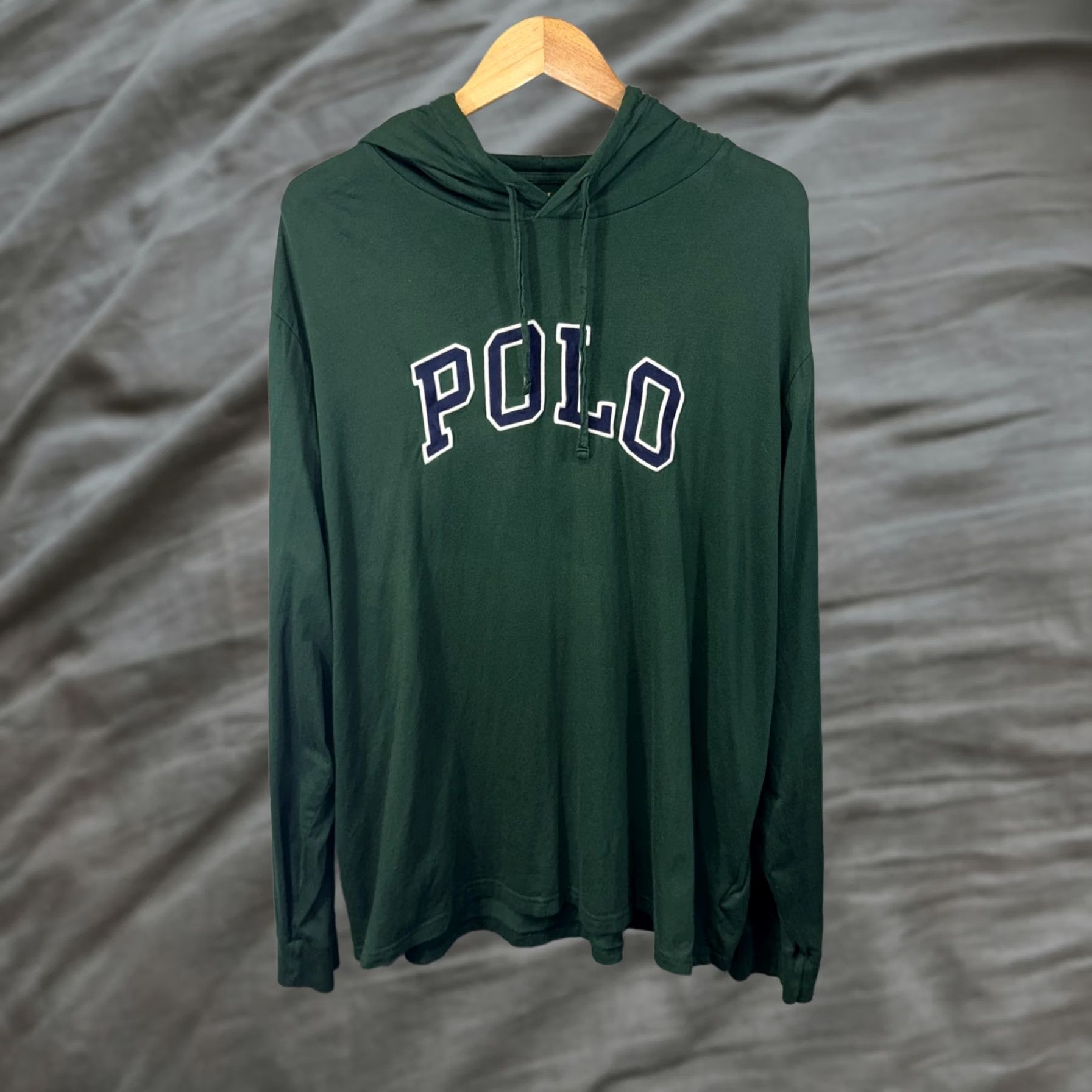 Polo Ralph Lauren VINTAGE Polo Ralph Lauren Shirt Mens 2XL Green Hooded Long Sleeve POLO Spell Out Logo Size US XXL / EU 58 / 5 - 1 Thumbnail