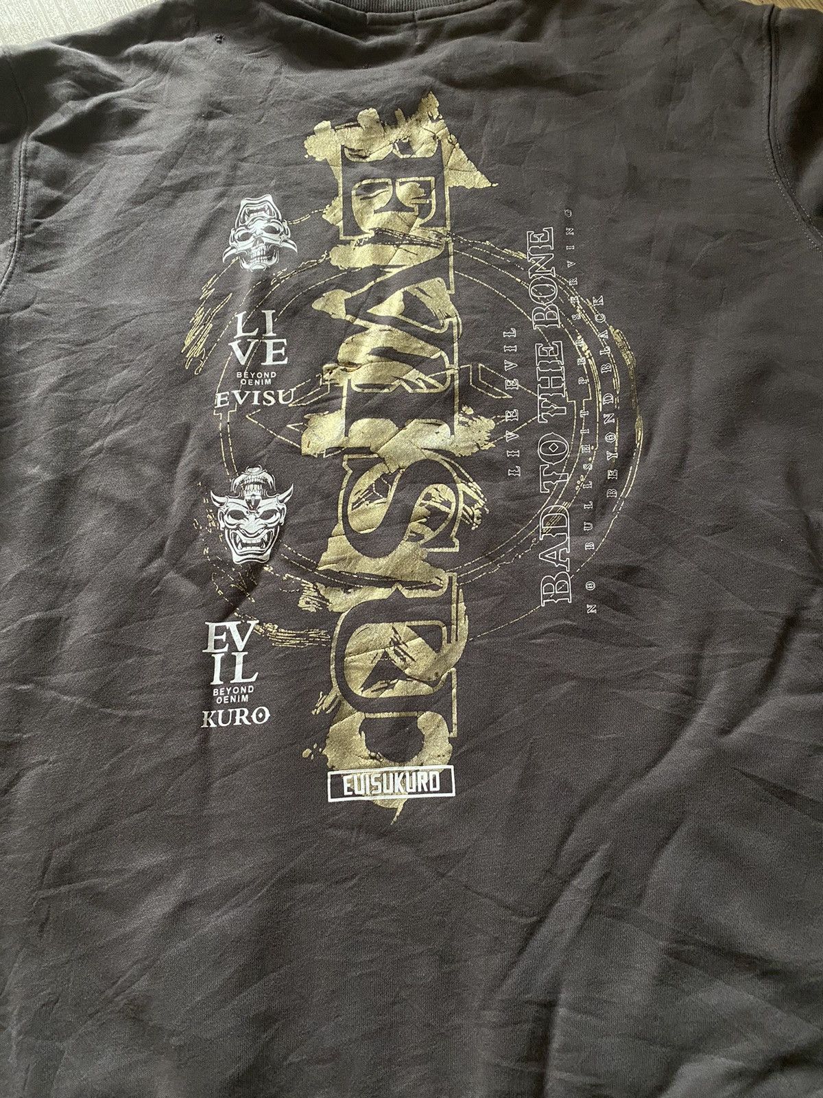 Japanese Brand Back Printed Logo Evisu Distressed Crewneck Size US L / EU 52-54 / 3 - 3 Thumbnail