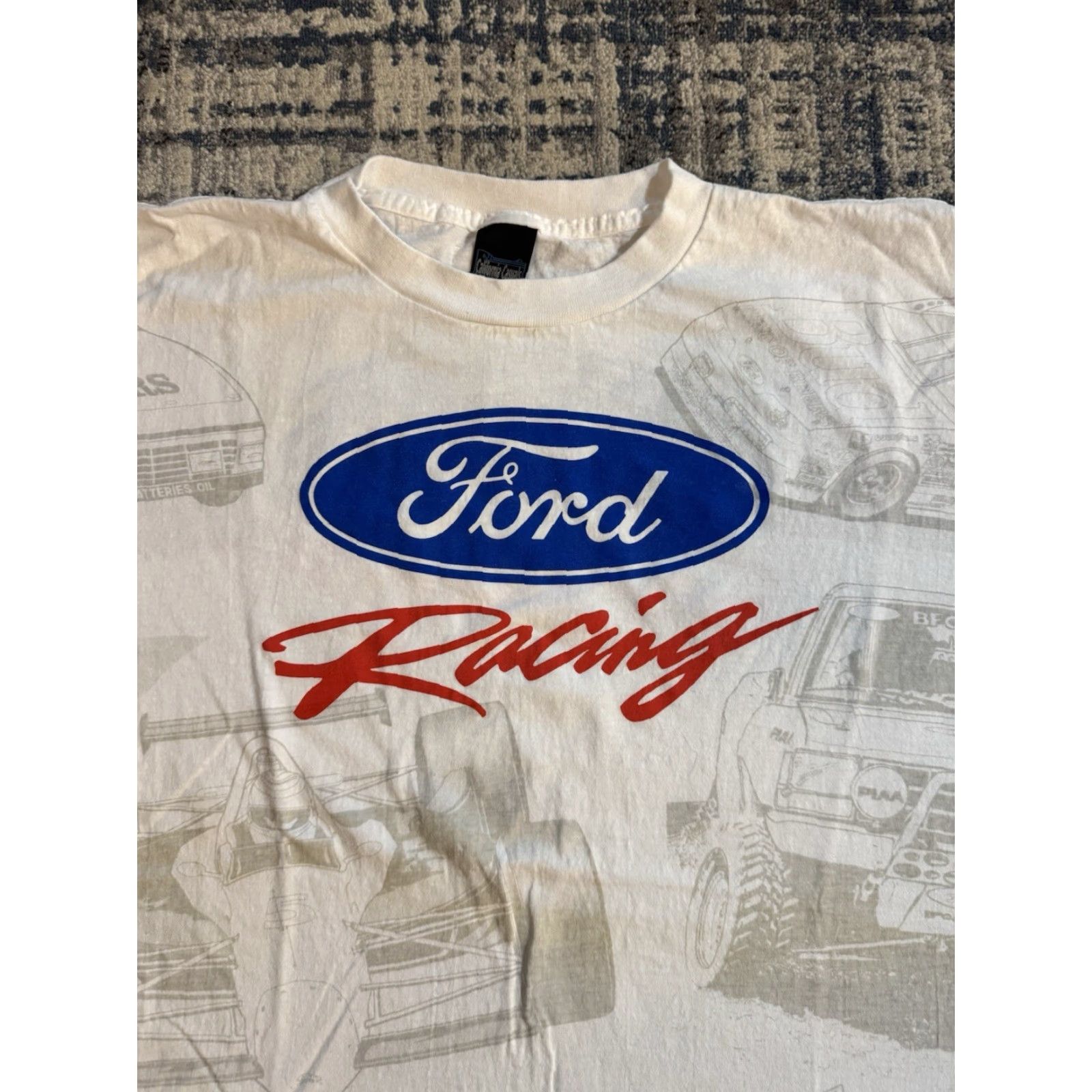 Ford VINTAGE Ford Racing Team All Over Print T Shirt XL White Cotton Men 90s Cars Sports Logo Double-Sided 1990s California Casuals Shirt Size US XL / EU 56 / 4 - 2 Thumbnail