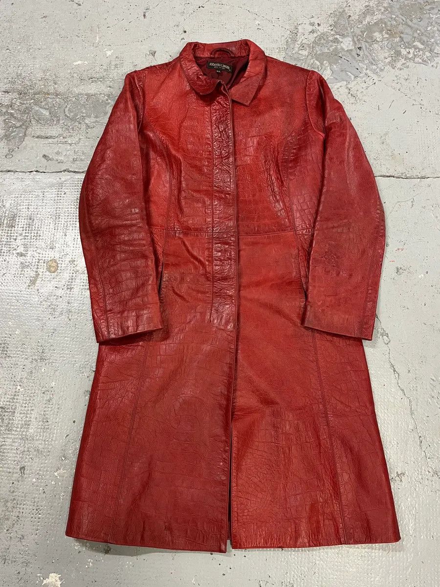 Roberto Cavalli FW2000 Roberto Cavalli Red Crocodile Embossed Leather Trench Coat Size L / US 10 / IT 46 - 4 Thumbnail