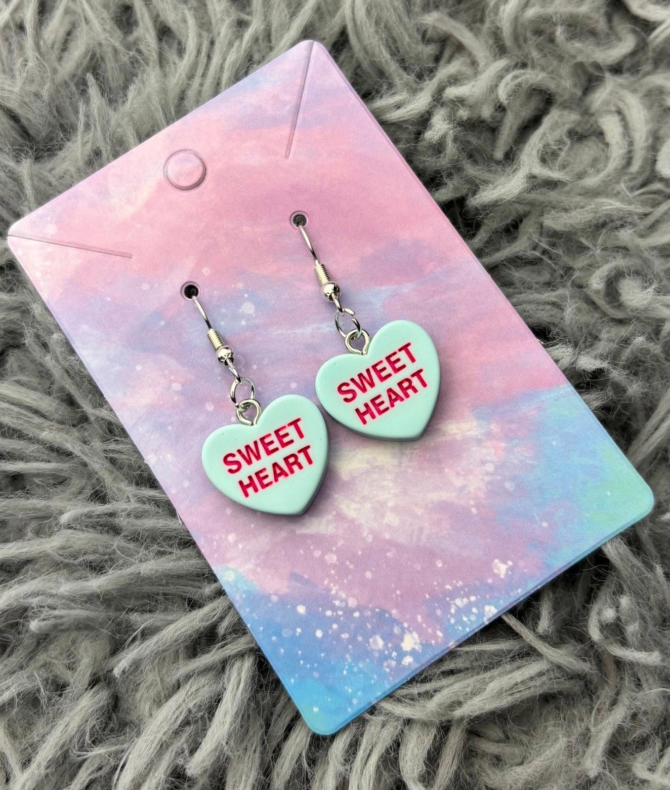 Handmade Blue Heart valentines sweethearts earrings Size ONE SIZE - 1 Preview