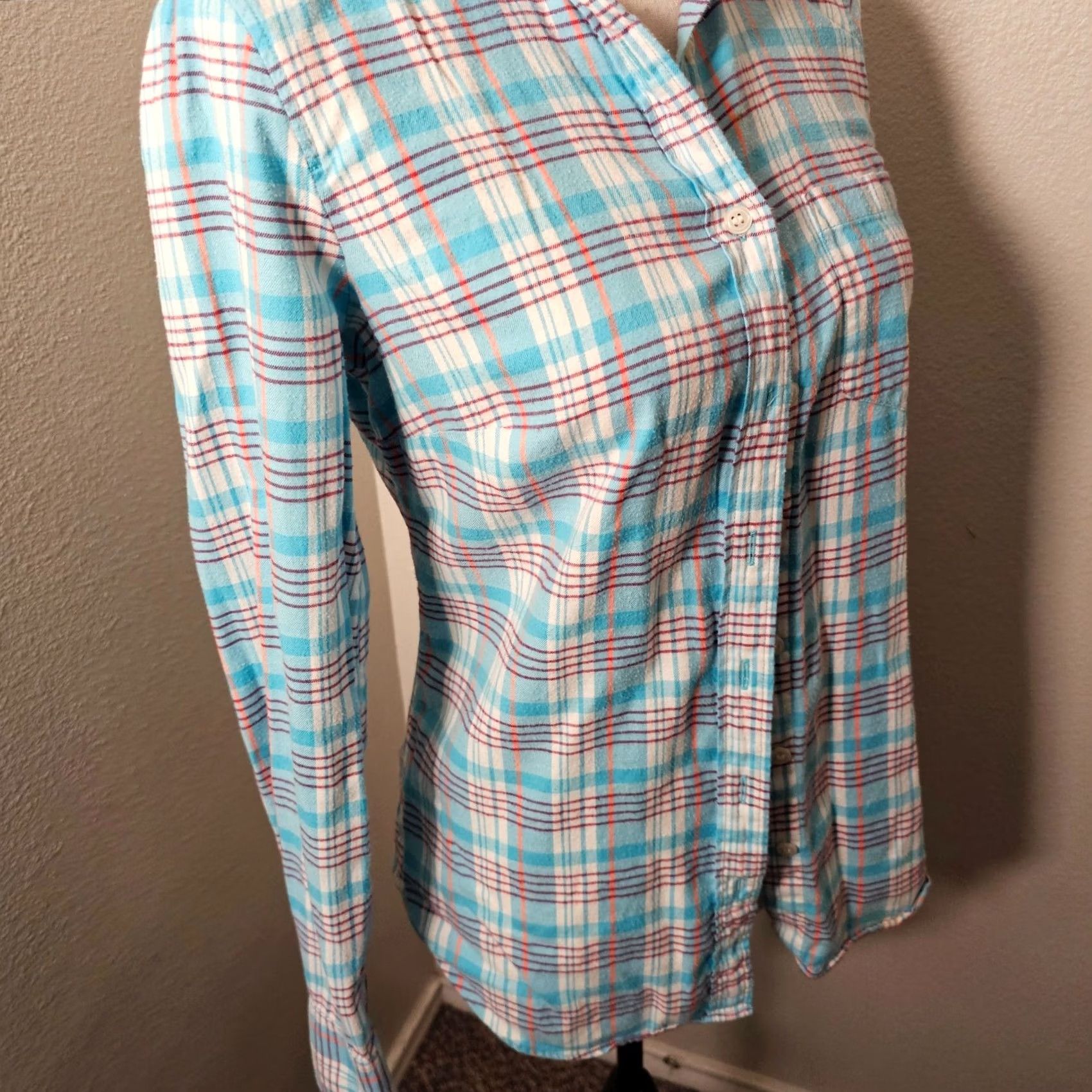 J.Crew J.CREW Button-Up Shirt Womens XS Blue Plaid Long Sleeve Lightweight Shirt Size XS / US 0-2 / IT 36-38 - 5 Thumbnail
