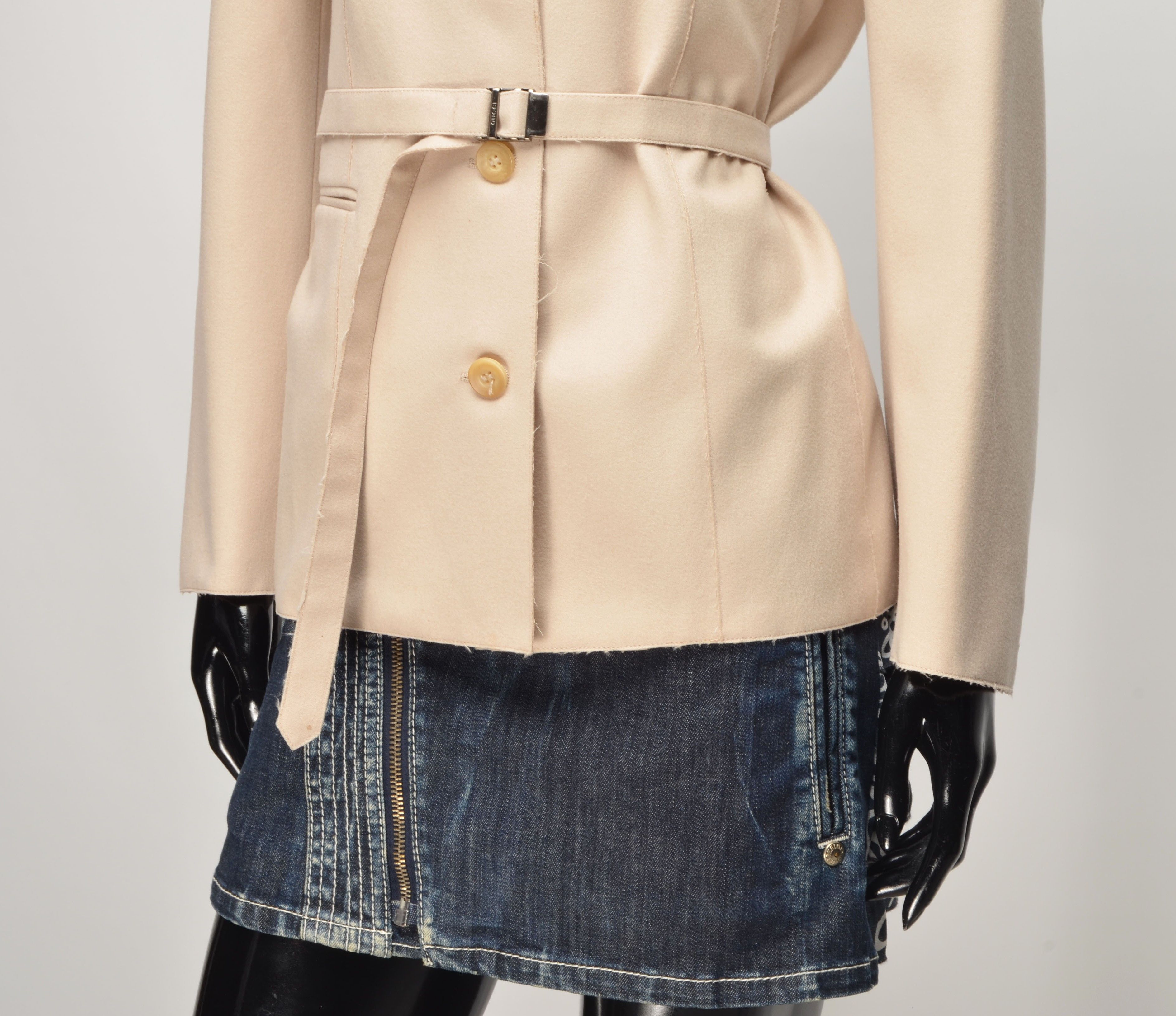Gucci Gucci Tom Ford Era Raw Edge Belted Cream Tailored Blazer Size S / US 4 / IT 40 - 3 Thumbnail