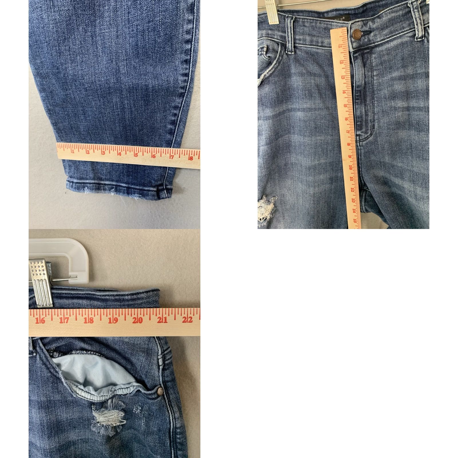 Vintage VINTAGE Judy Blue Jeans Womens Size 24W Blue Boyfriend Fit Distressed 5-Pocket High Rise Jeans Womens Rock Grunge Hipster Festival Bohemian Retro Size 42" / US 20 - 8 Thumbnail