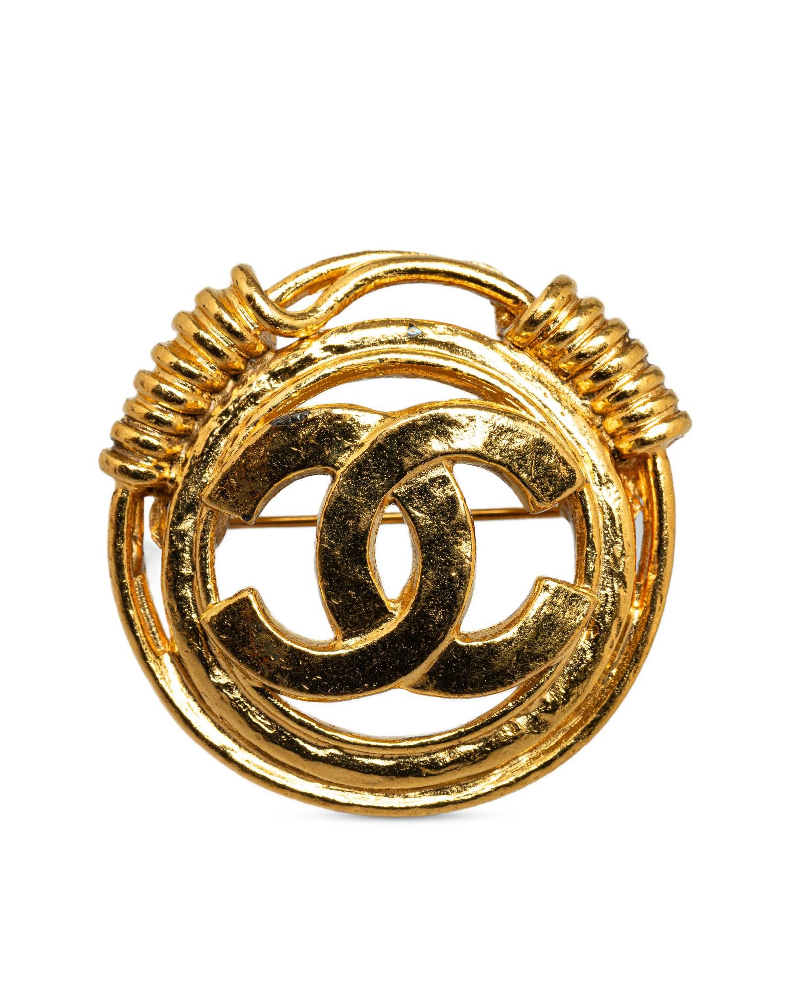 image of Chanel Gold-Tone Metal Brooch With Back Pin Closure, Women's