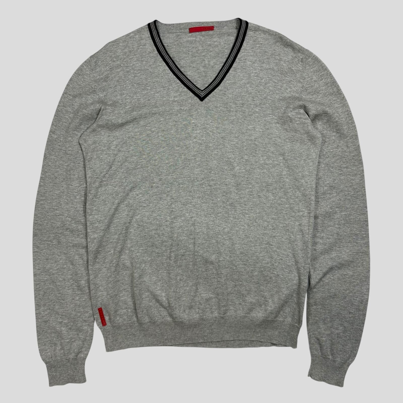 Prada Prada Sport 2008 Red Logo Rib Detail V-neck Knit Jumper - M Size US M / EU 48-50 / 2 - 1 Thumbnail