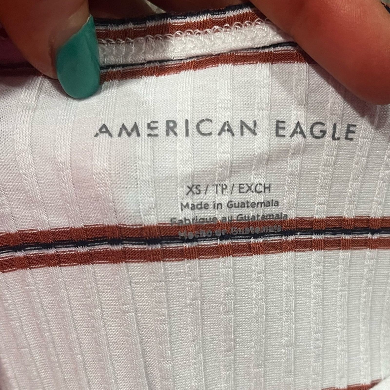 American Eagle Outfitters American Eagle Ribbed Blouse Round Neck White Red Size XS Size XS / US 0-2 / IT 36-38 - 2 Thumbnail