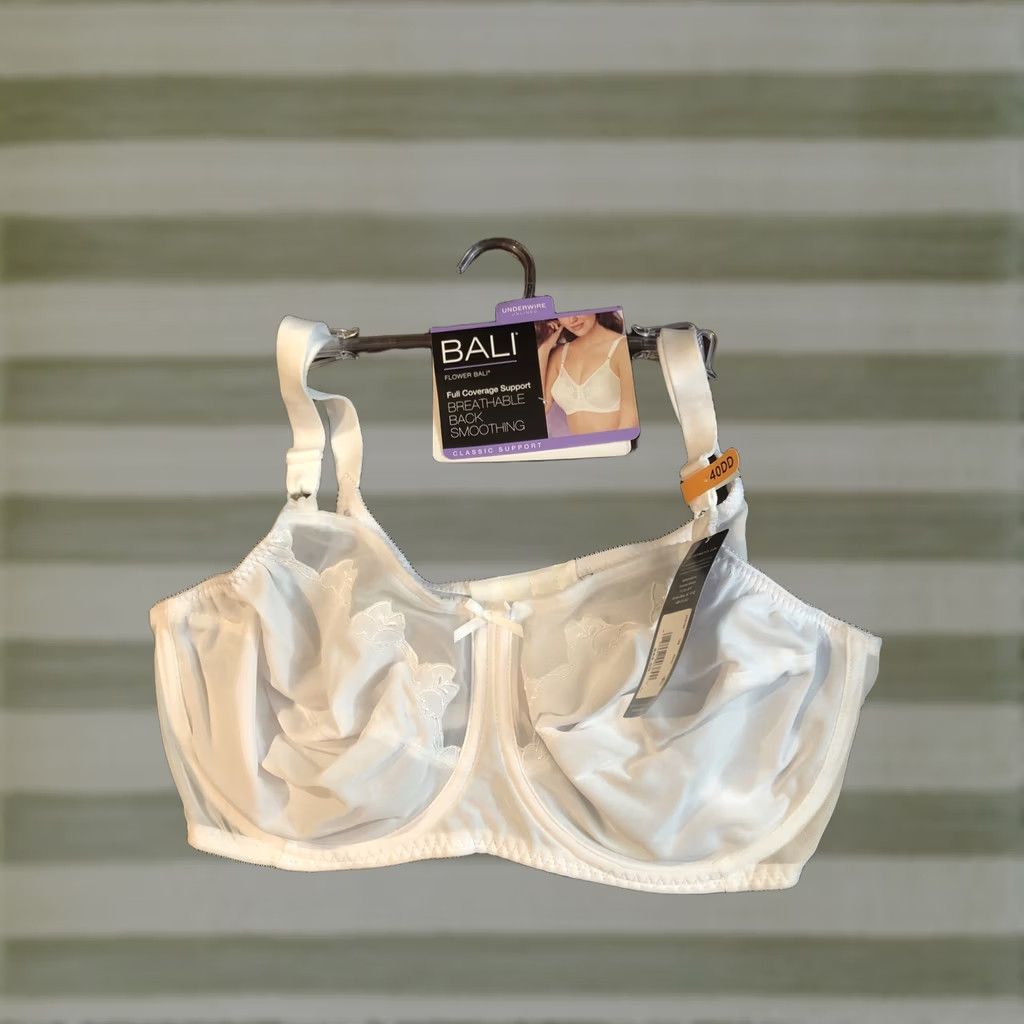 Vintage VINTAGE? No — Bali Flower Underwire Bra 40DD White Full Coverage Support Women's Bra New with Tags Size ONE SIZE - 1 Thumbnail