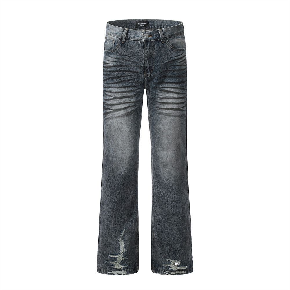 Washed Old Dirty Dye Straight Jeans Style