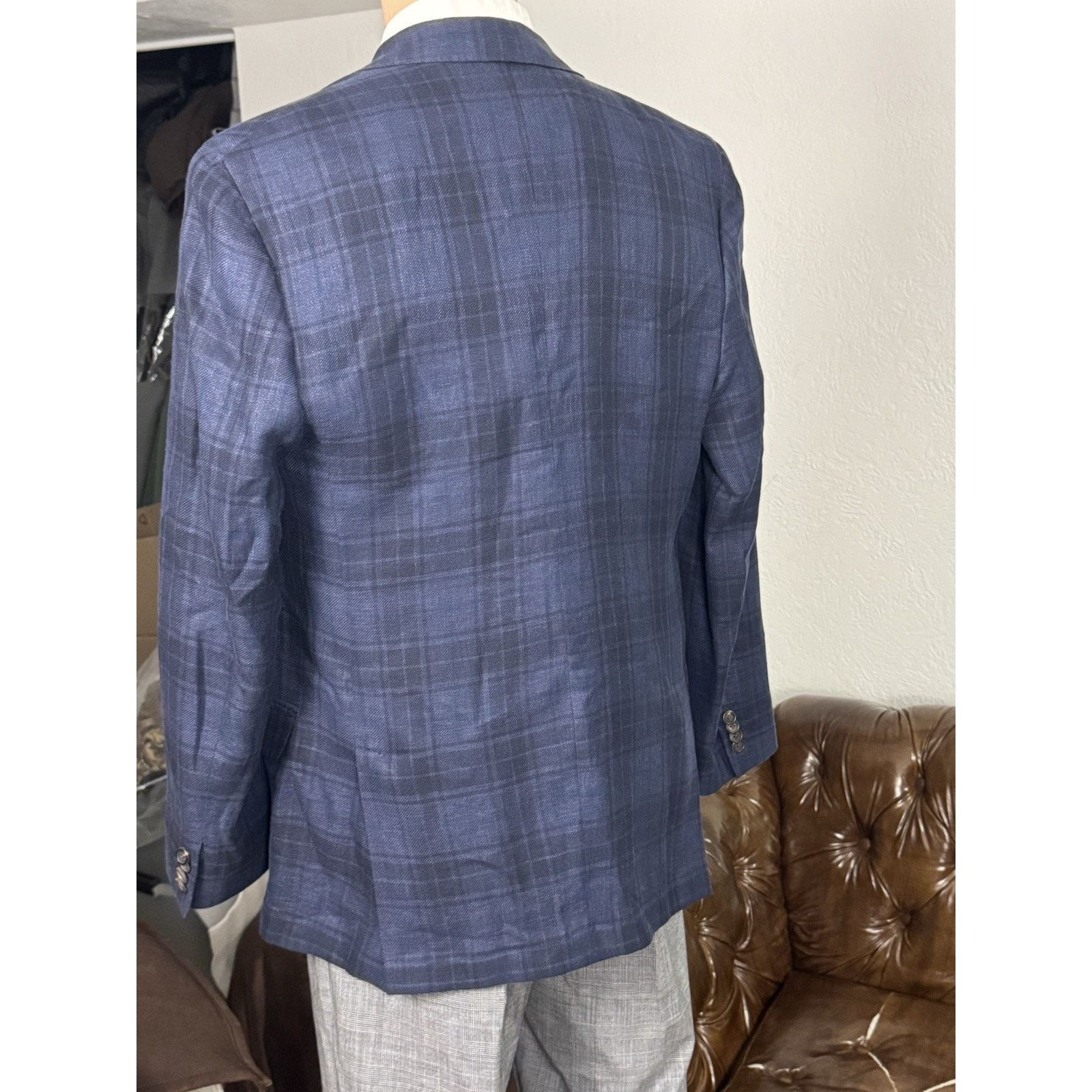 Brunello Cucinelli Brunello Cucinelli Navy Blue Plaid Sportcoat Wool 54IT/ 42 Size 42R - 9 Thumbnail